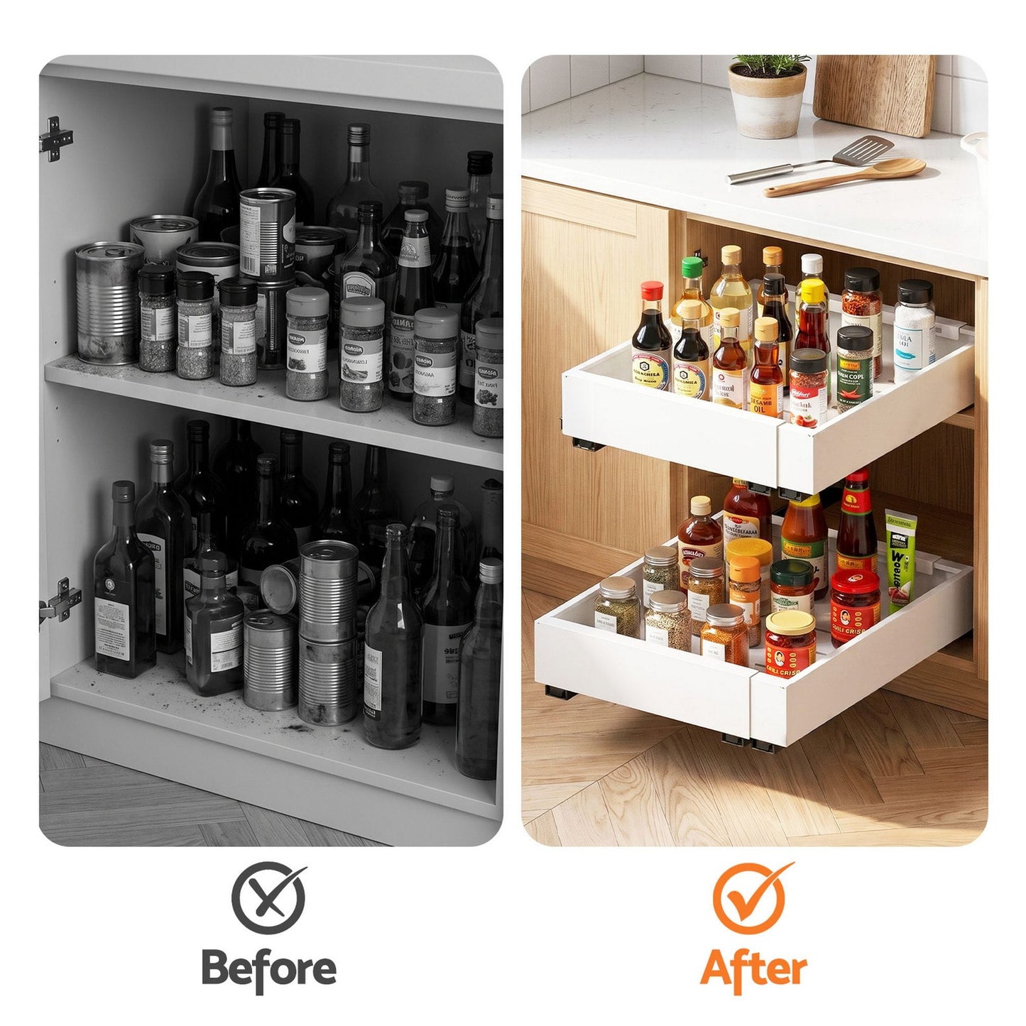 Alona.com.au Furniture > Bathroom > Bathroom Cabinets, Cupboards & Storage Artiss 2 Pack Pull Out Drawers for Cabinets Expandable Cabinet Organizer White