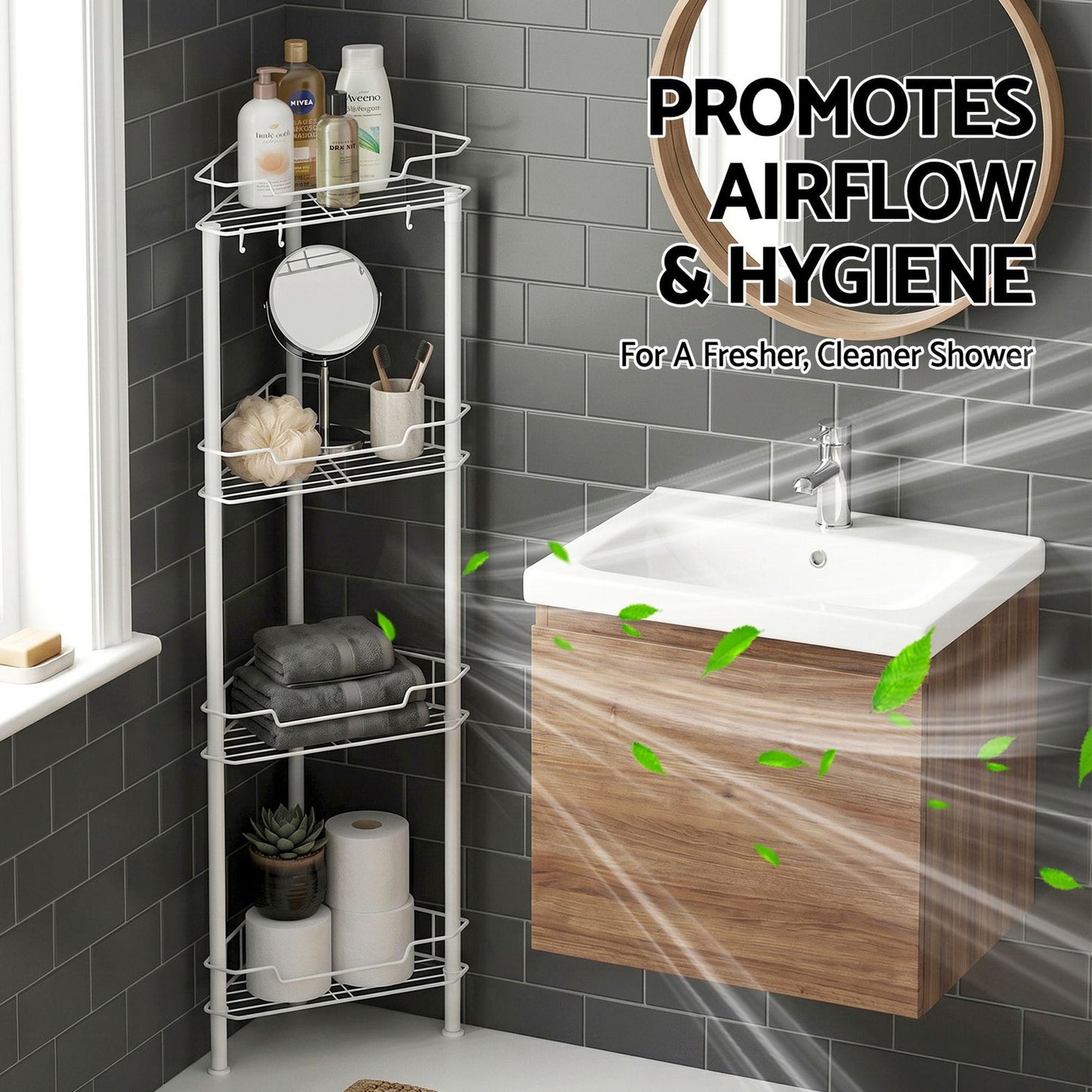 Alona.com.au Furniture > Bathroom > Bathroom Cabinets, Cupboards & Storage Artiss 4 Tier Floor Standing Corner Shower Caddy Bathroom Organizer White