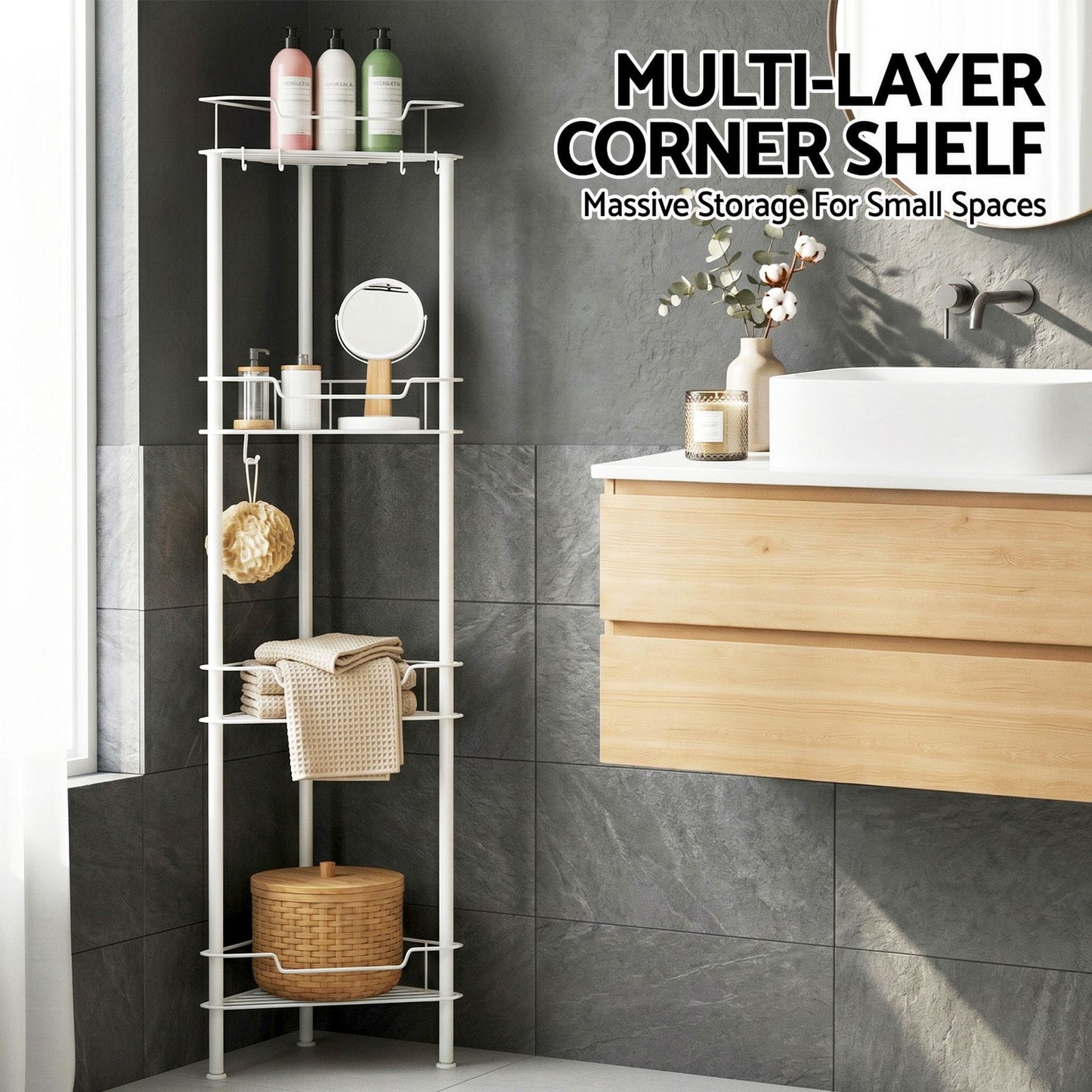 Alona.com.au Furniture > Bathroom > Bathroom Cabinets, Cupboards & Storage Artiss 4 Tier Floor Standing Corner Shower Caddy Bathroom Organizer White