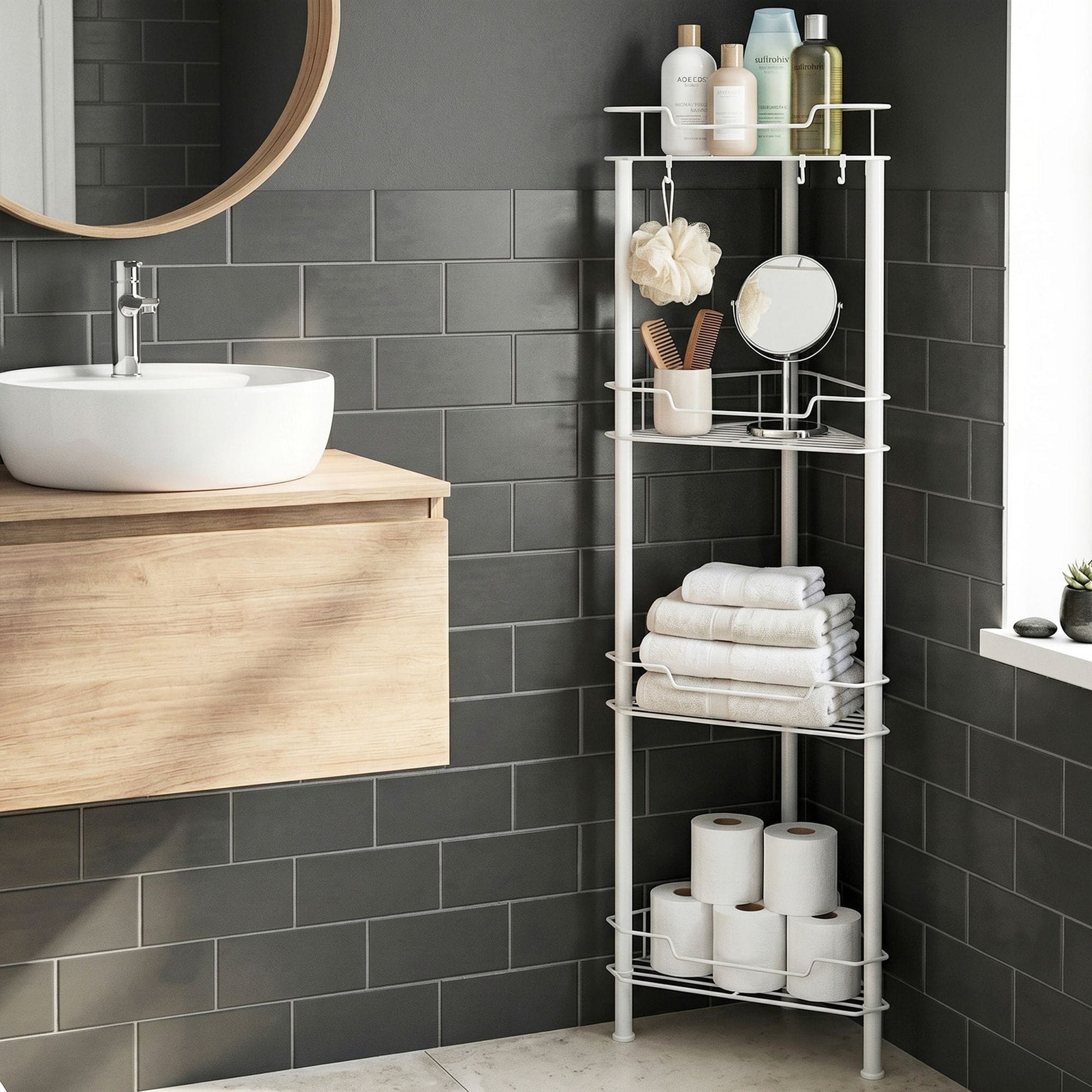 Alona.com.au Furniture > Bathroom > Bathroom Cabinets, Cupboards & Storage Artiss 4 Tier Floor Standing Corner Shower Caddy Bathroom Organizer White