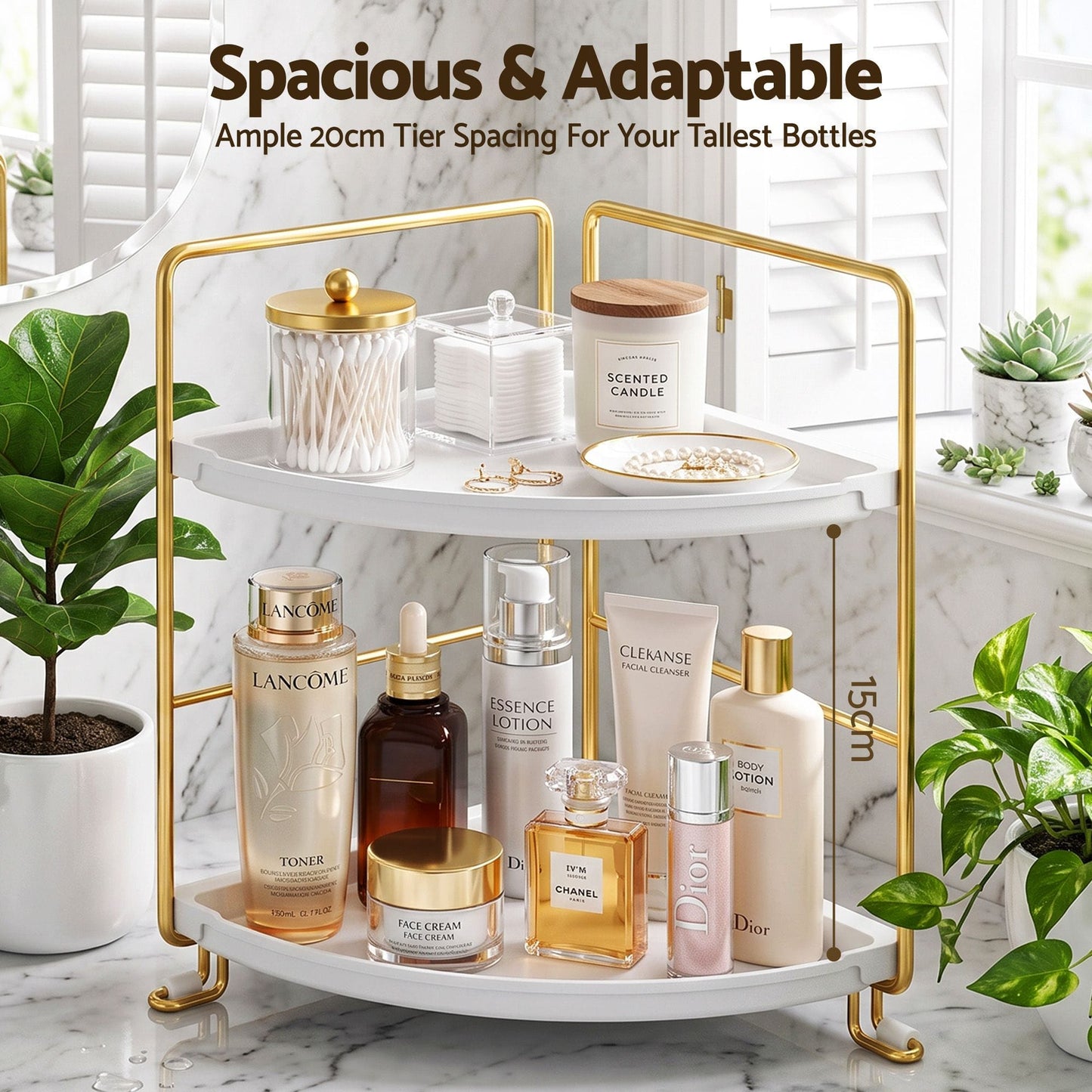 Alona.com.au Furniture > Bathroom > Bathroom Cabinets, Cupboards & Storage Artiss Bathroom Corner Shelf Countertop Organiser Vanity Storage Rack White Gold