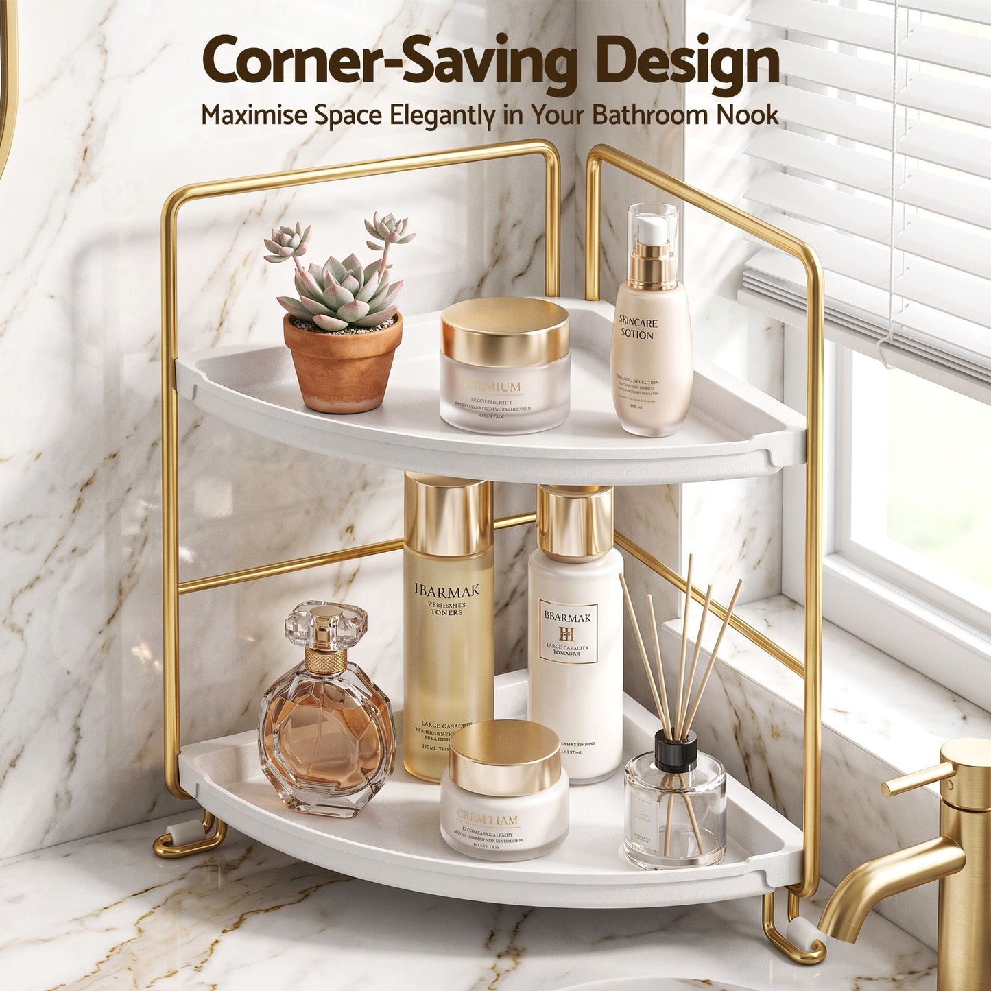 Alona.com.au Furniture > Bathroom > Bathroom Cabinets, Cupboards & Storage Artiss Bathroom Corner Shelf Countertop Organiser Vanity Storage Rack White Gold