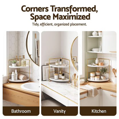 Alona.com.au Furniture > Bathroom > Bathroom Cabinets, Cupboards & Storage Artiss Bathroom Corner Shelf Countertop Organiser Vanity Storage Rack White Gold