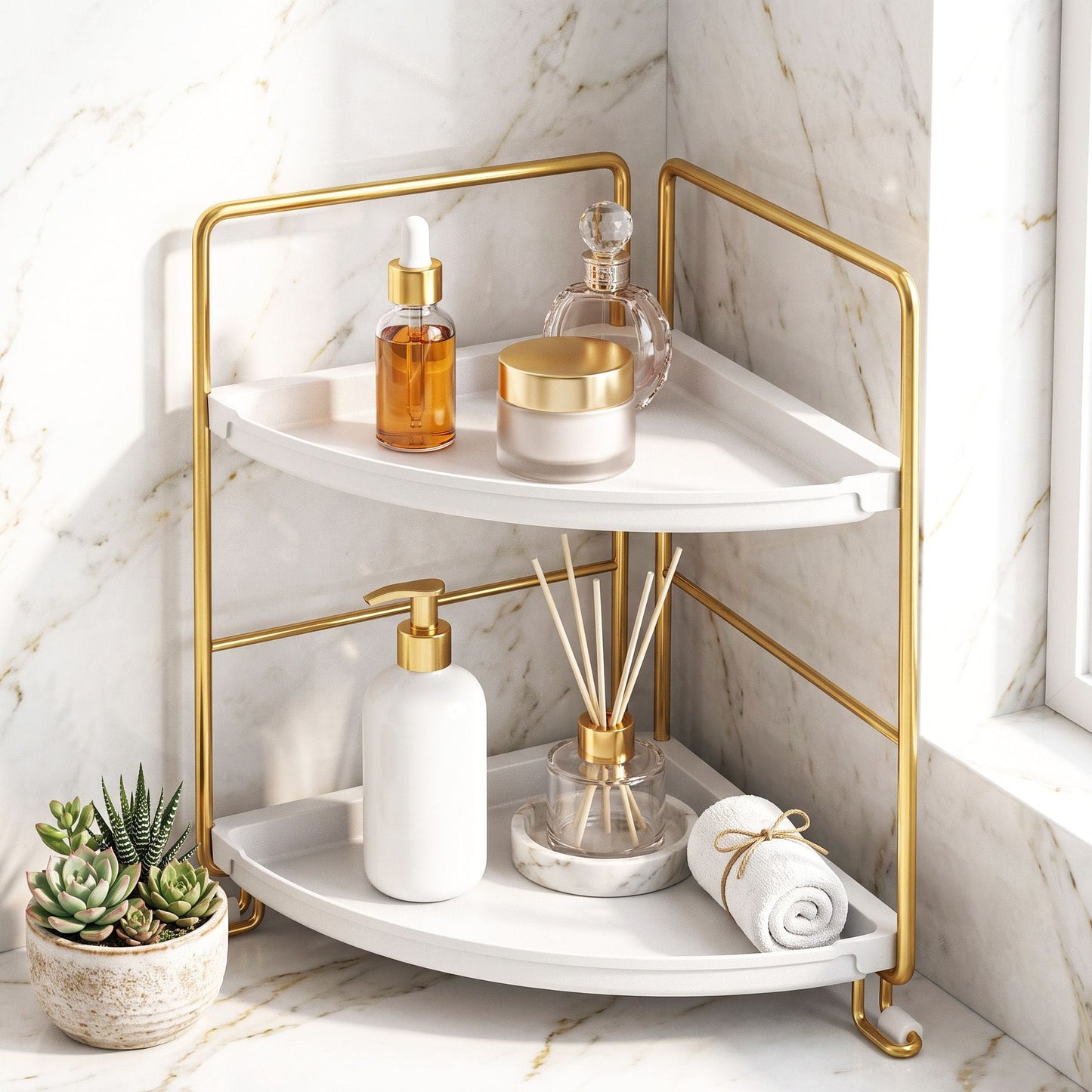 Alona.com.au Furniture > Bathroom > Bathroom Cabinets, Cupboards & Storage Artiss Bathroom Corner Shelf Countertop Organiser Vanity Storage Rack White Gold