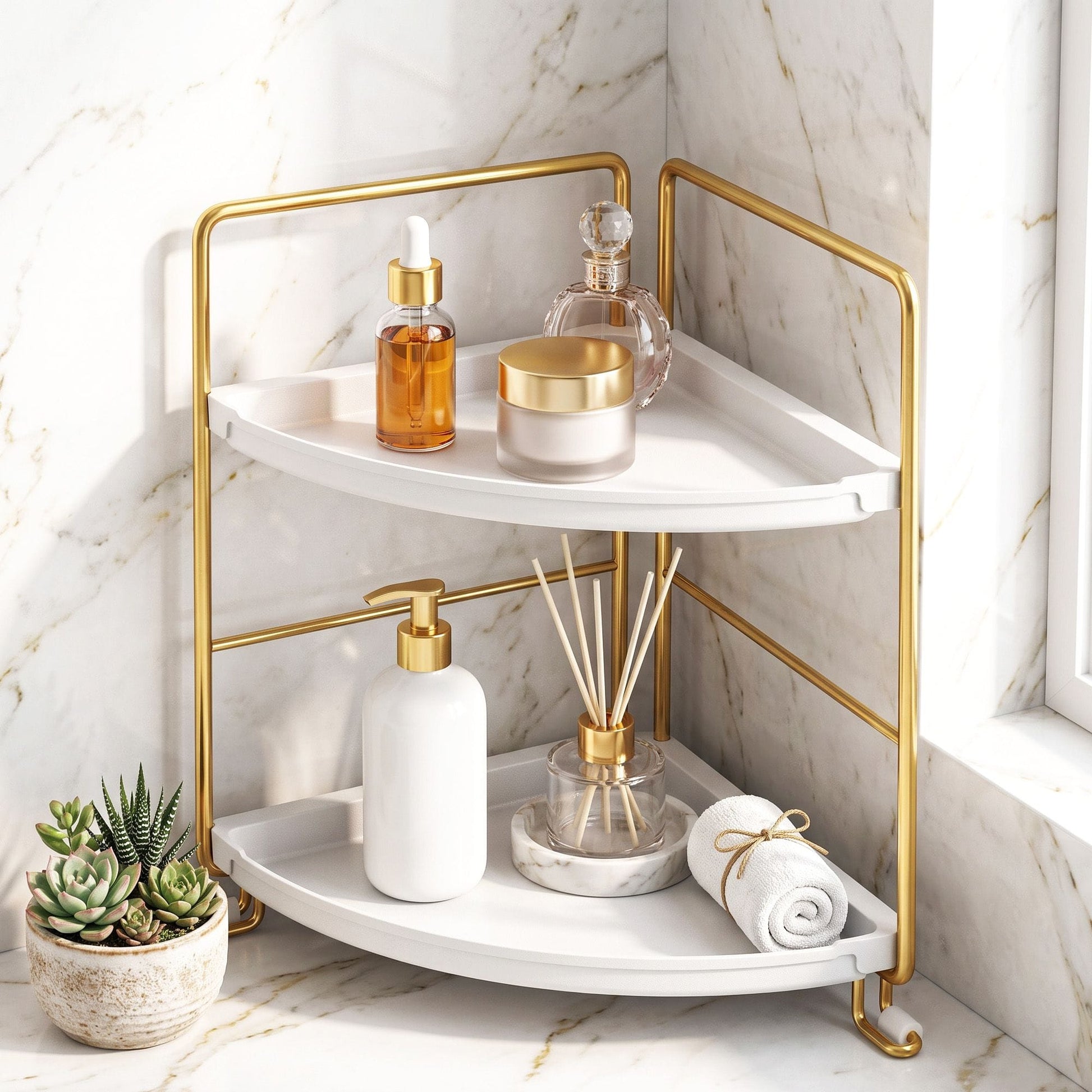 Alona.com.au Furniture > Bathroom > Bathroom Cabinets, Cupboards & Storage Artiss Bathroom Corner Shelf Countertop Organiser Vanity Storage Rack White Gold