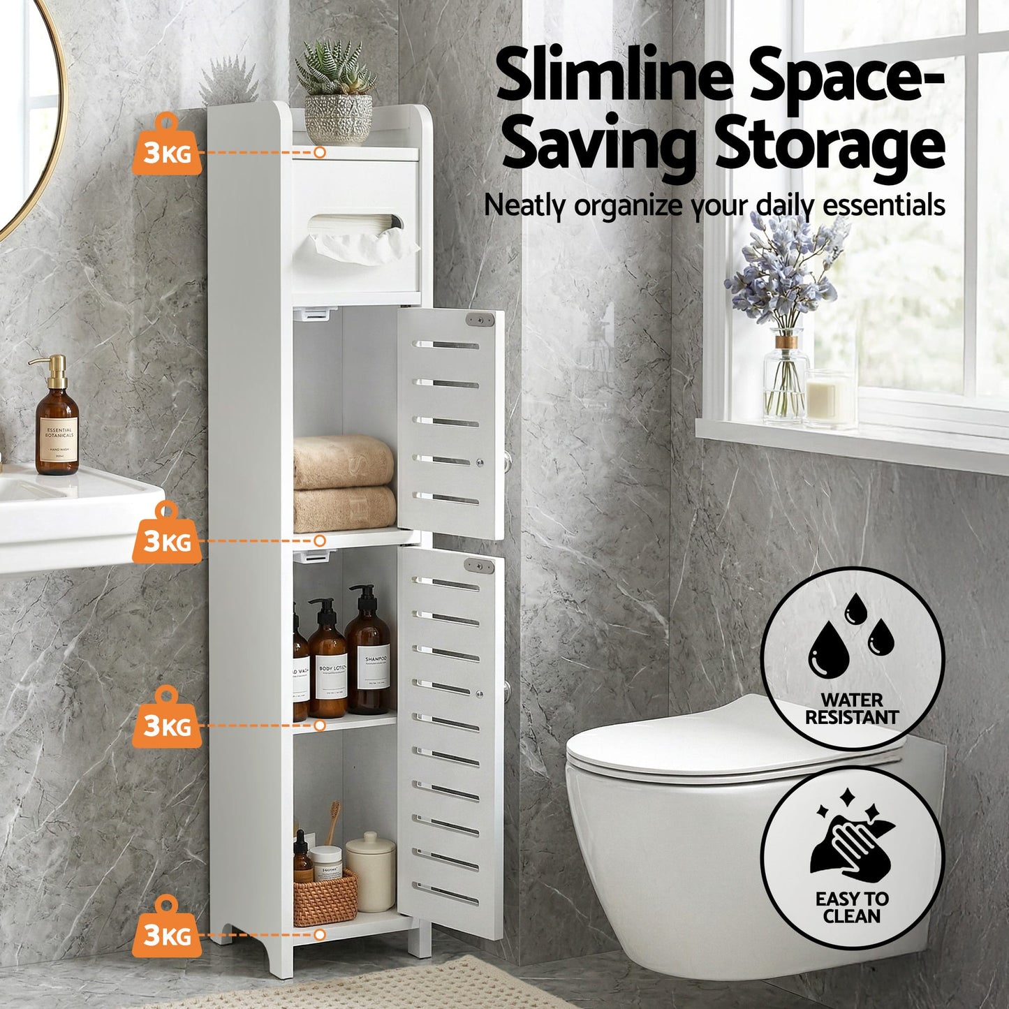 Alona.com.au Furniture > Bathroom > Bathroom Cabinets, Cupboards & Storage Artiss Bathroom Storage Cabinet 3-Tier Slim Toilet Paper Holder Organizer White
