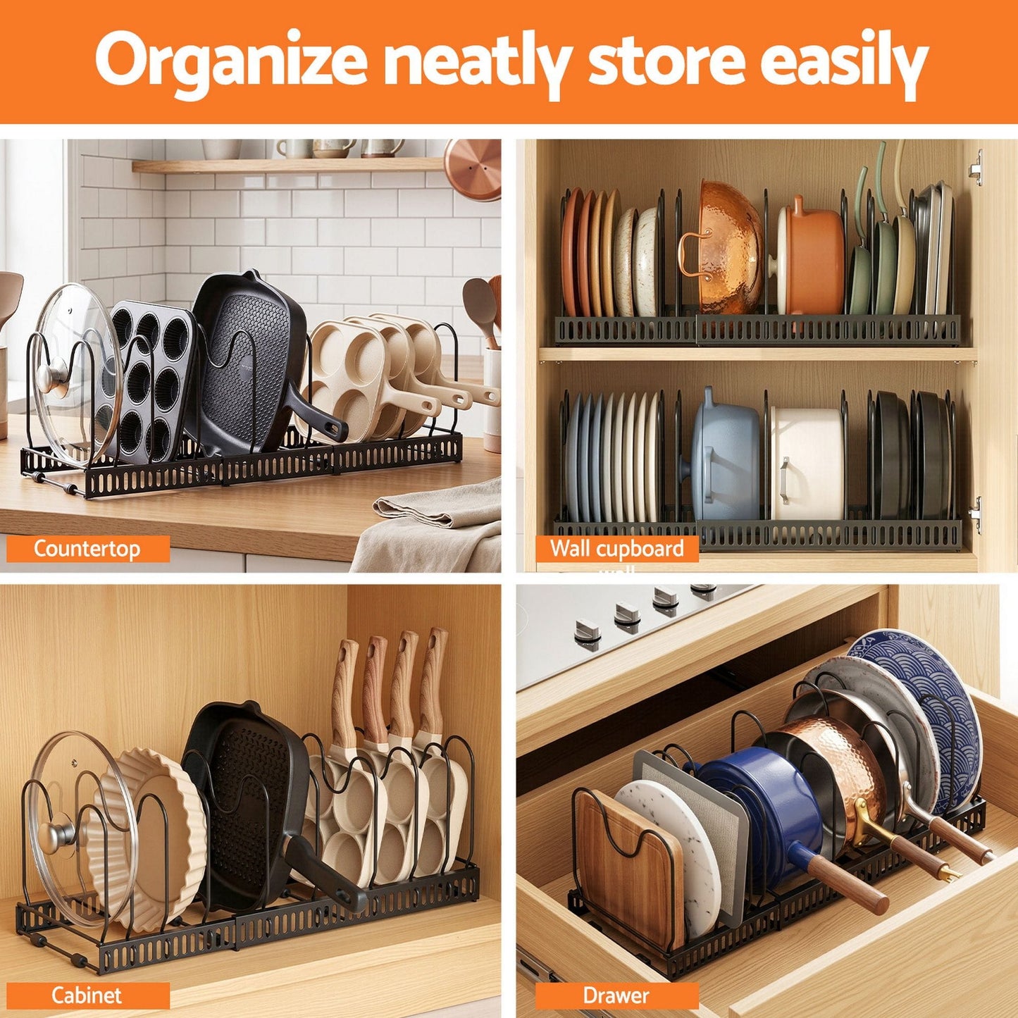Alona.com.au Furniture > Bathroom > Bathroom Cabinets, Cupboards & Storage Artiss Expandable Pots and Pans Organizer Rack Cookware Holder Kitchen Cabinet Rack
