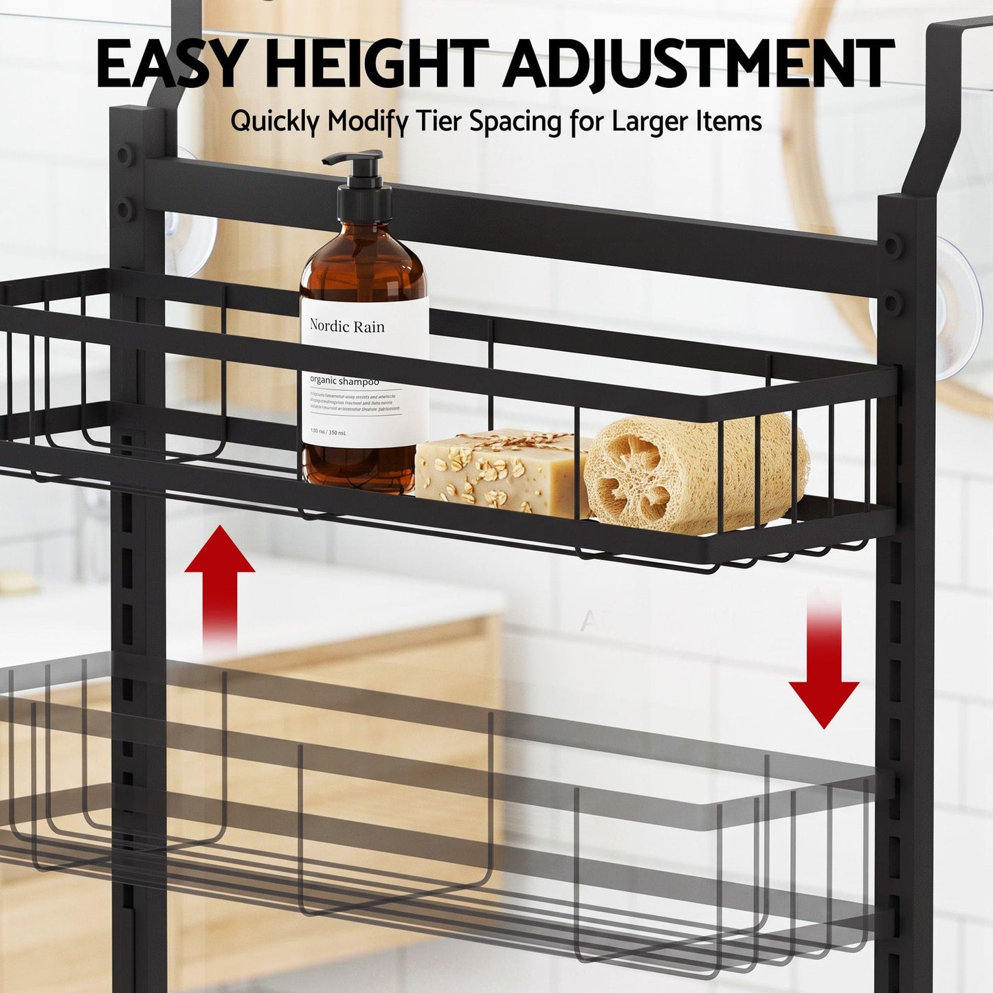 Alona.com.au Furniture > Bathroom > Bathroom Cabinets, Cupboards & Storage Artiss Over Door Bathroom Rack Hanging Organiser 4 Tier No Drill 91cm Black