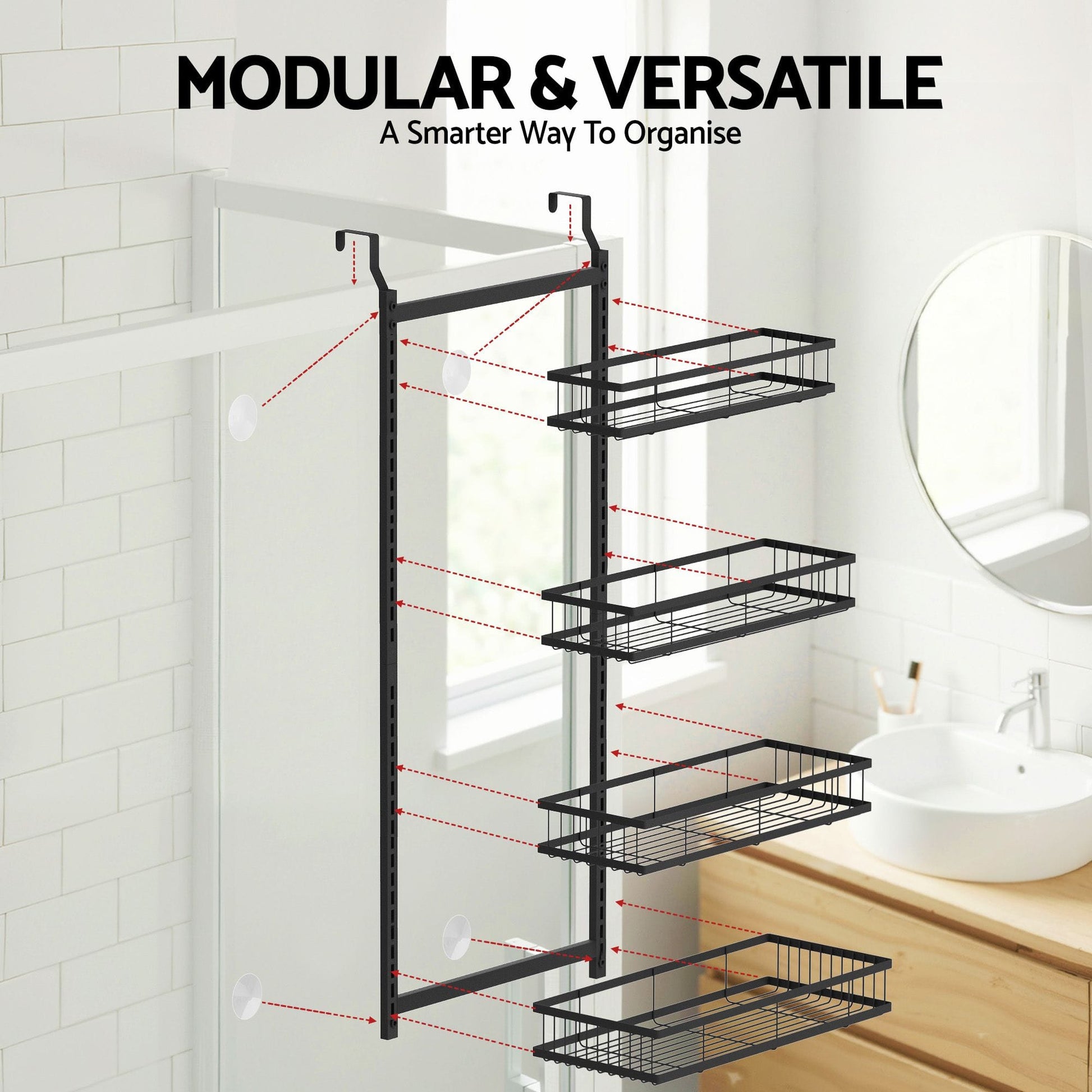 Alona.com.au Furniture > Bathroom > Bathroom Cabinets, Cupboards & Storage Artiss Over Door Bathroom Rack Hanging Organiser 4 Tier No Drill 91cm Black