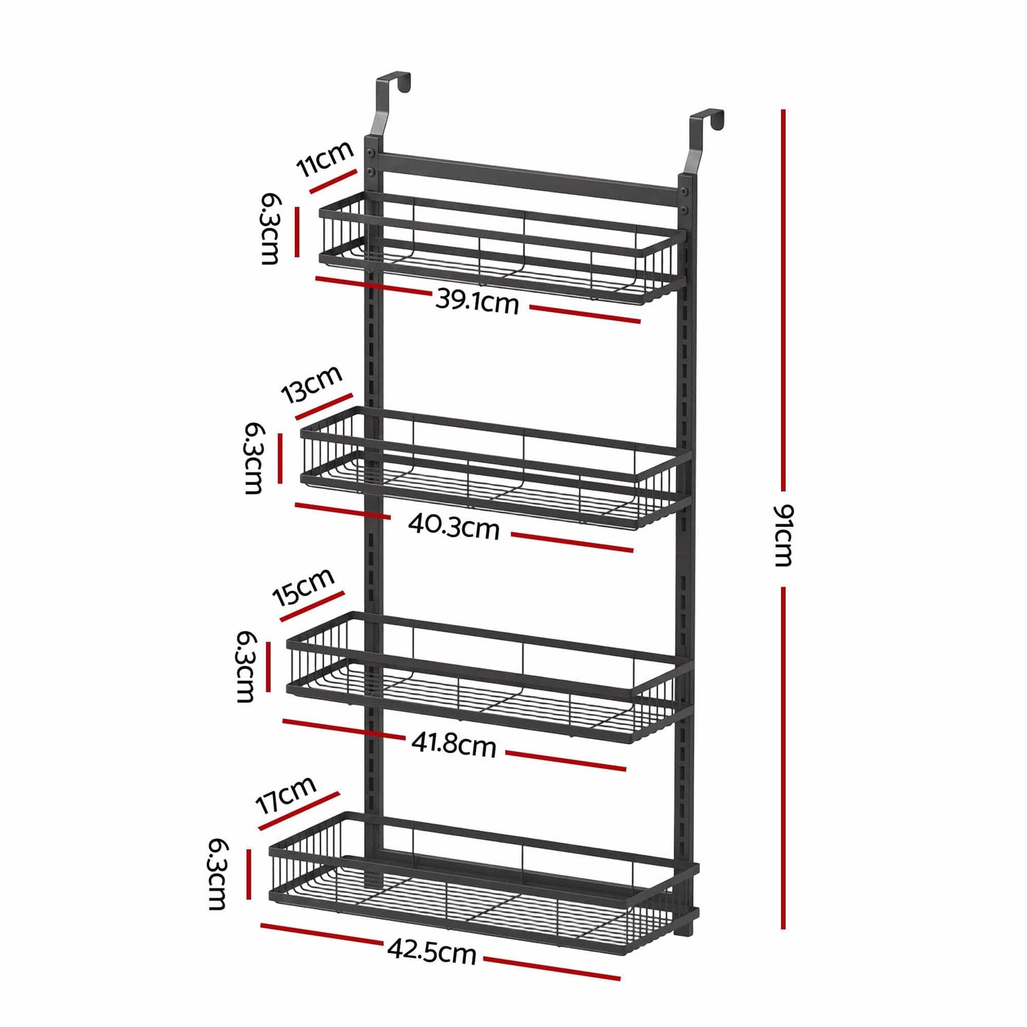 Alona.com.au Furniture > Bathroom > Bathroom Cabinets, Cupboards & Storage Artiss Over Door Bathroom Rack Hanging Organiser 4 Tier No Drill 91cm Black