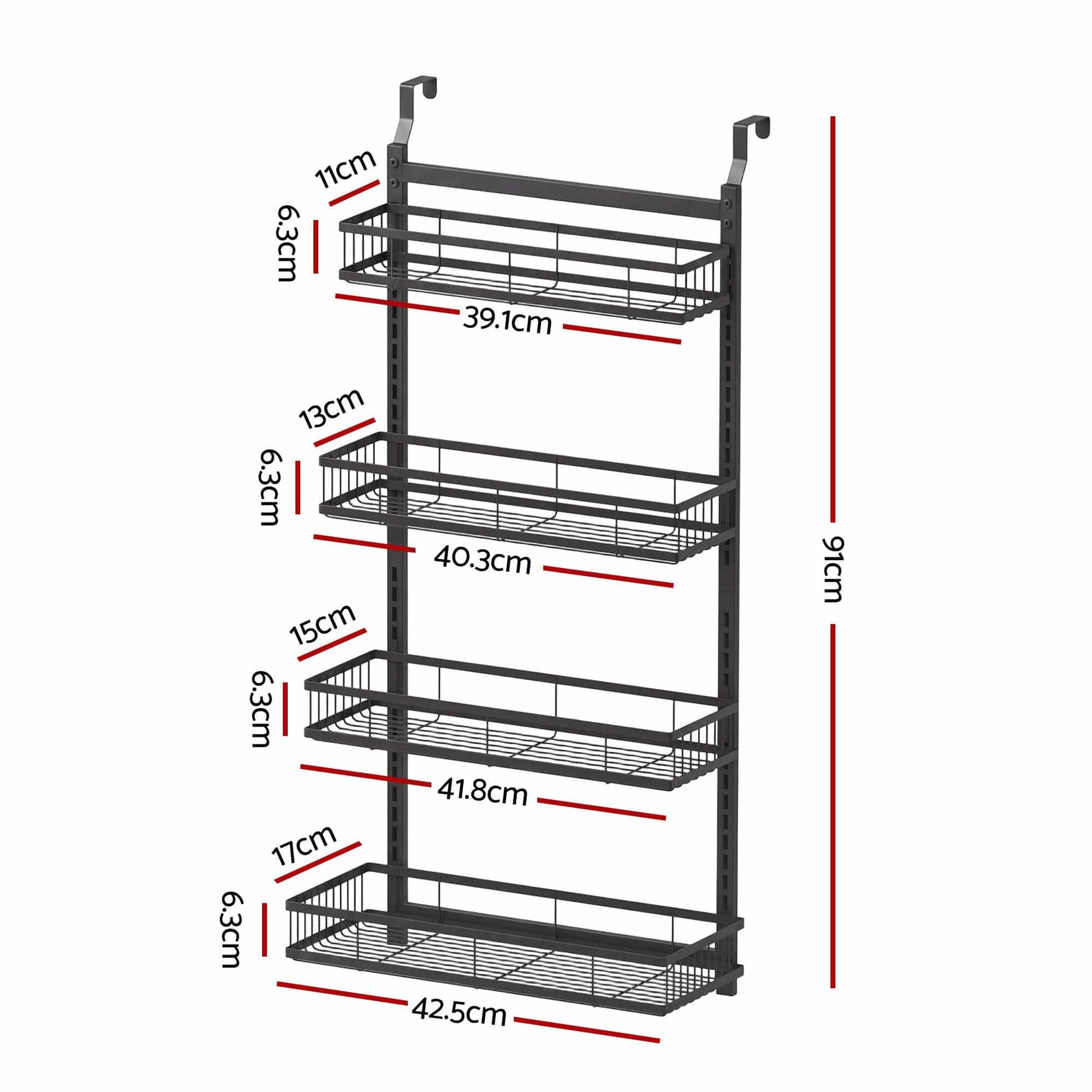 Alona.com.au Furniture > Bathroom > Bathroom Cabinets, Cupboards & Storage Artiss Over Door Bathroom Rack Hanging Organiser 4 Tier No Drill 91cm Black