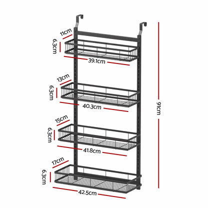 Alona.com.au Furniture > Bathroom > Bathroom Cabinets, Cupboards & Storage Artiss Over Door Bathroom Rack Hanging Organiser 4 Tier No Drill 91cm Black