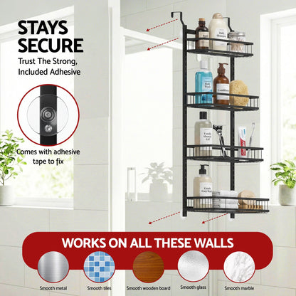 Alona.com.au Furniture > Bathroom > Bathroom Cabinets, Cupboards & Storage Artiss Over Door Bathroom Rack Hanging Organiser 4 Tier No Drill 91cm Black
