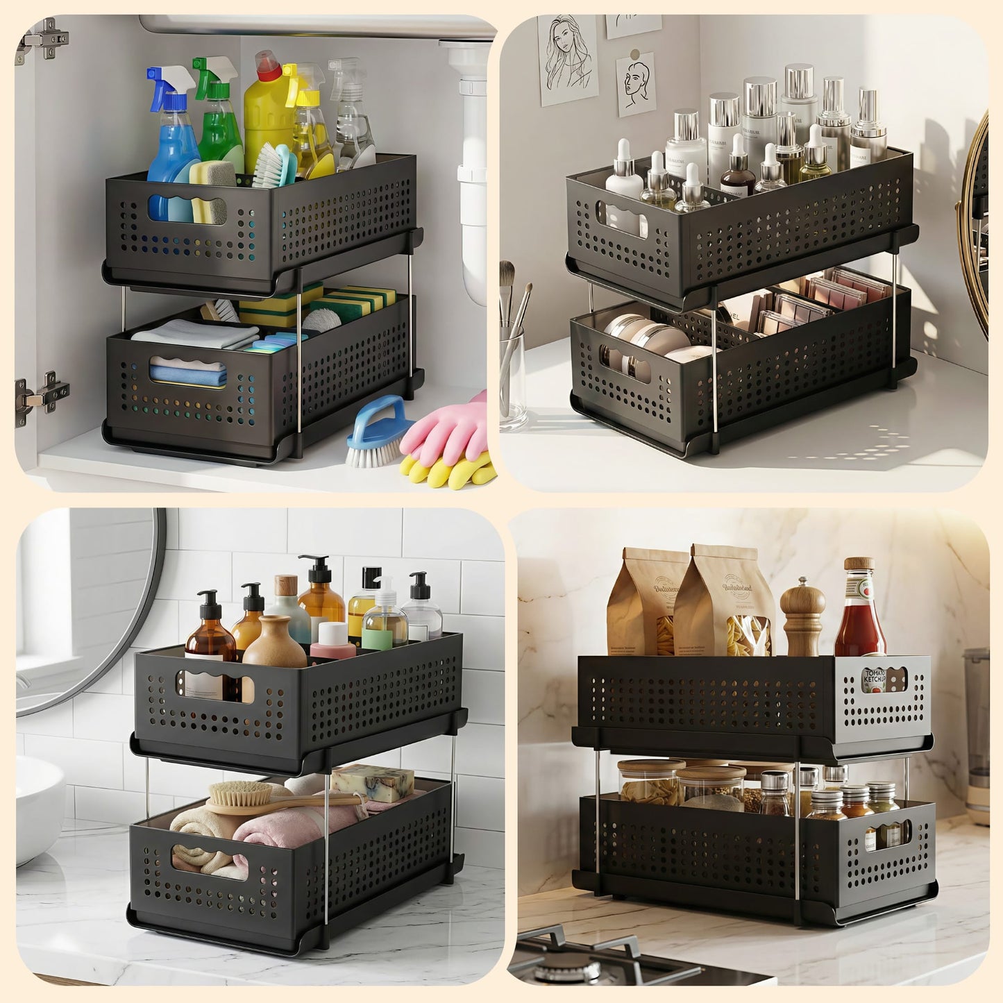 Alona.com.au Furniture > Bathroom > Bathroom Cabinets, Cupboards & Storage Artiss Under Sink Organizer 2 Tier Pull Out Drawer with Removable Baskets & Divider