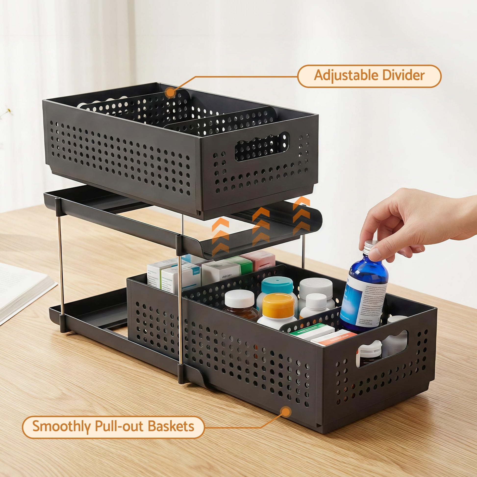Alona.com.au Furniture > Bathroom > Bathroom Cabinets, Cupboards & Storage Artiss Under Sink Organizer 2 Tier Pull Out Drawer with Removable Baskets & Divider