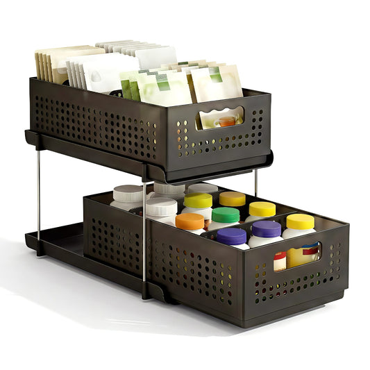 Alona.com.au Furniture > Bathroom > Bathroom Cabinets, Cupboards & Storage Artiss Under Sink Organizer 2 Tier Pull Out Drawer with Removable Baskets & Divider