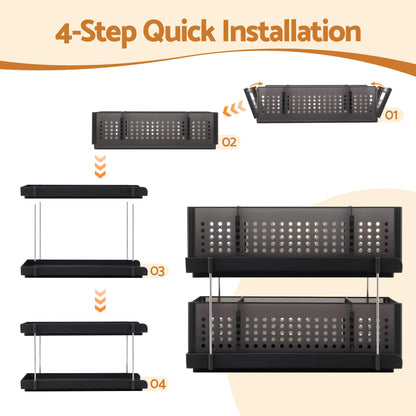 Alona.com.au Furniture > Bathroom > Bathroom Cabinets, Cupboards & Storage Artiss Under Sink Organizer 2 Tier Pull Out Drawer with Removable Baskets & Divider