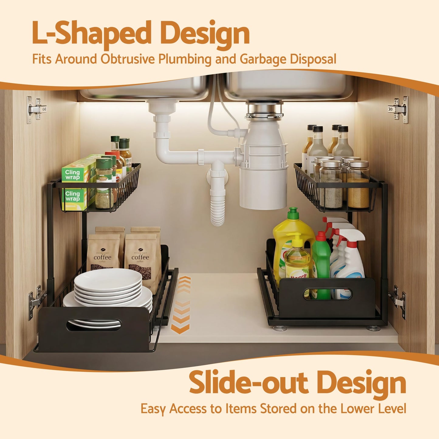 Alona.com.au Furniture > Bathroom > Bathroom Cabinets, Cupboards & Storage Artiss Under Sink Organizer Storage L Shape 1 Pull Out Drawers Kitchen Cabinet Shelf