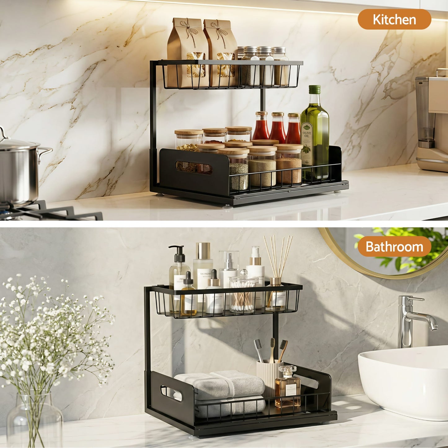 Alona.com.au Furniture > Bathroom > Bathroom Cabinets, Cupboards & Storage Artiss Under Sink Organizer Storage L Shape 1 Pull Out Drawers Kitchen Cabinet Shelf