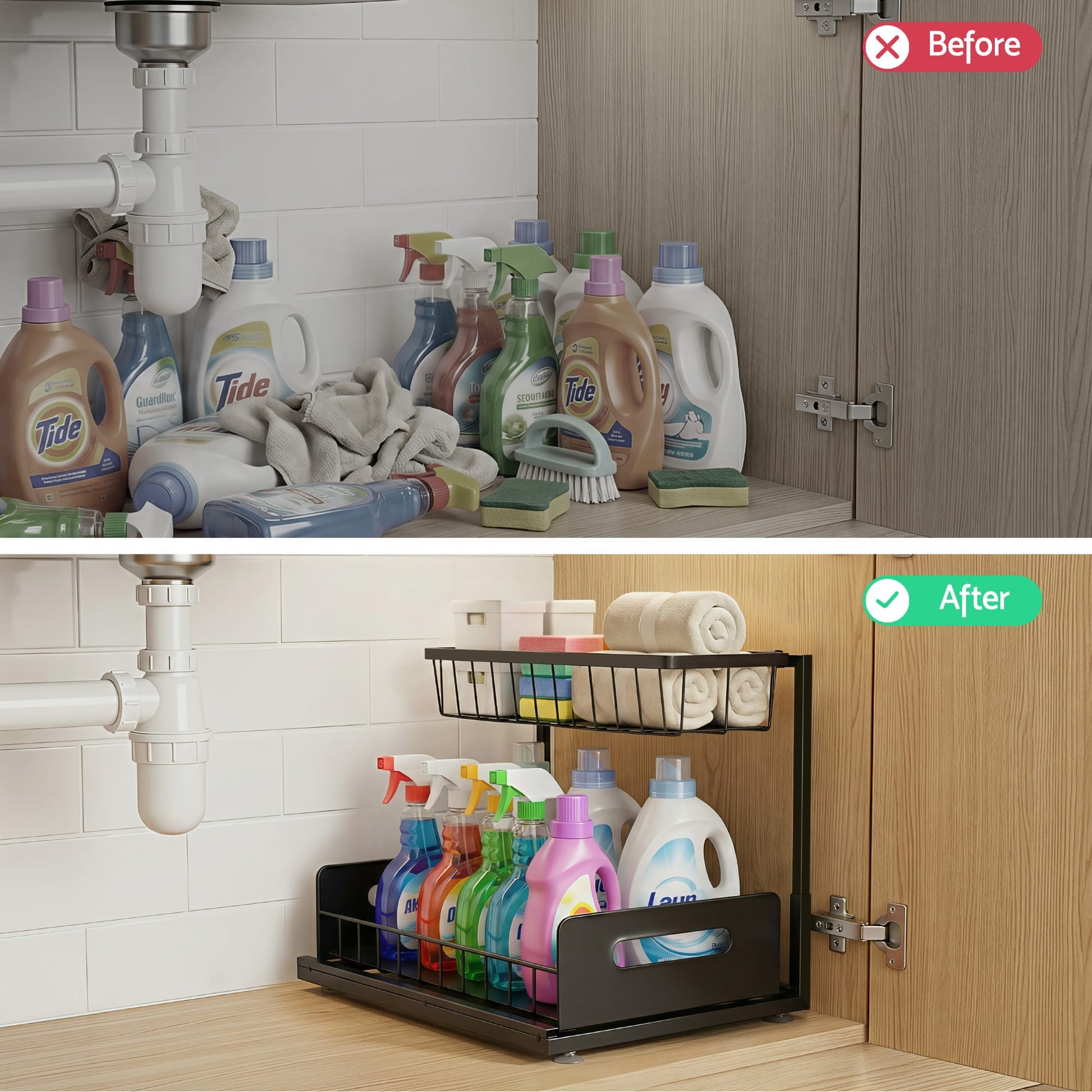Alona.com.au Furniture > Bathroom > Bathroom Cabinets, Cupboards & Storage Artiss Under Sink Organizer Storage L Shape 1 Pull Out Drawers Kitchen Cabinet Shelf