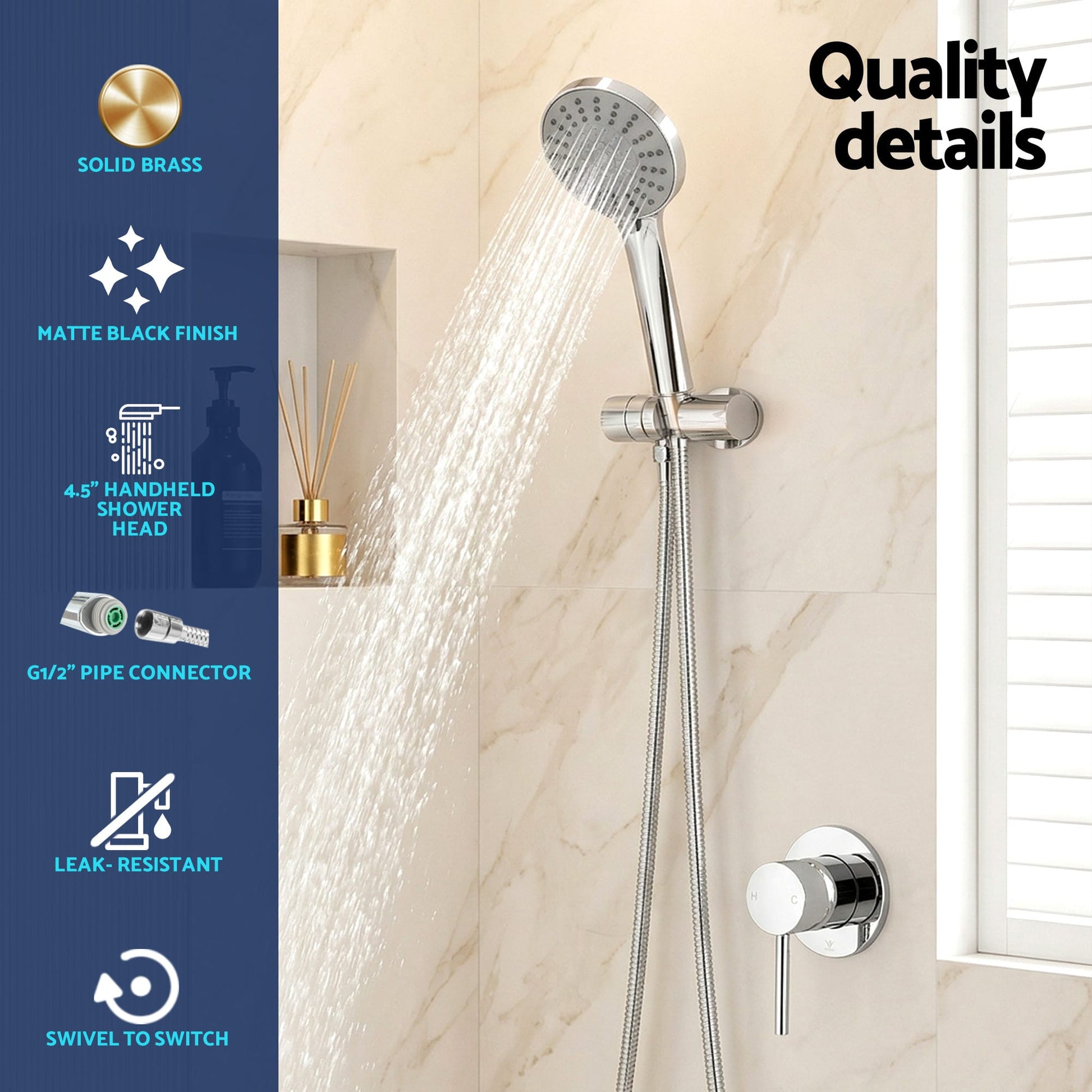 Alona.com.au Furniture > Bathroom > Shower Heads & Screens Cefito 4.5" Handheld Shower Head Round with Wall Bathroom Mixer Silver