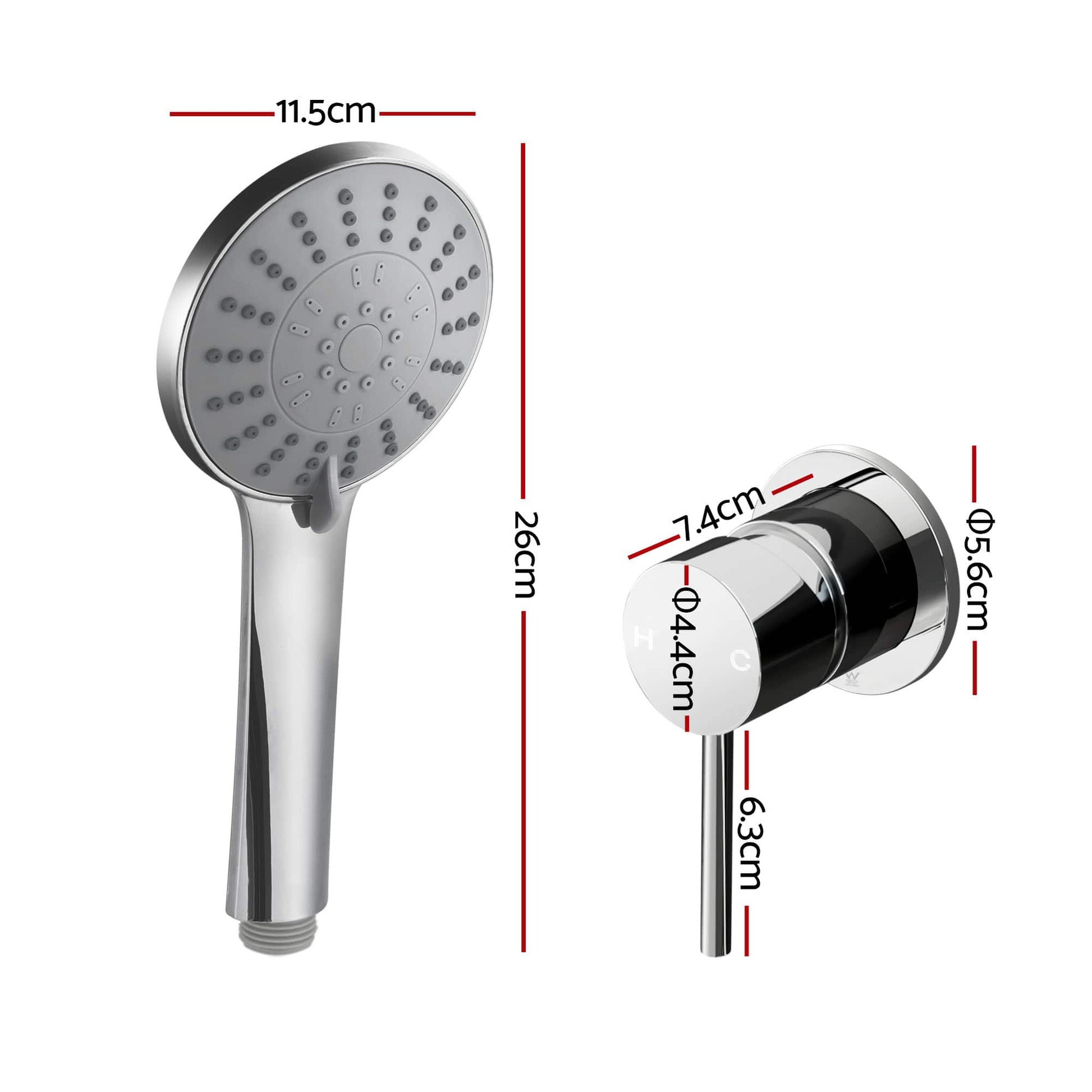 Alona.com.au Furniture > Bathroom > Shower Heads & Screens Cefito 4.5" Handheld Shower Head Round with Wall Bathroom Mixer Silver