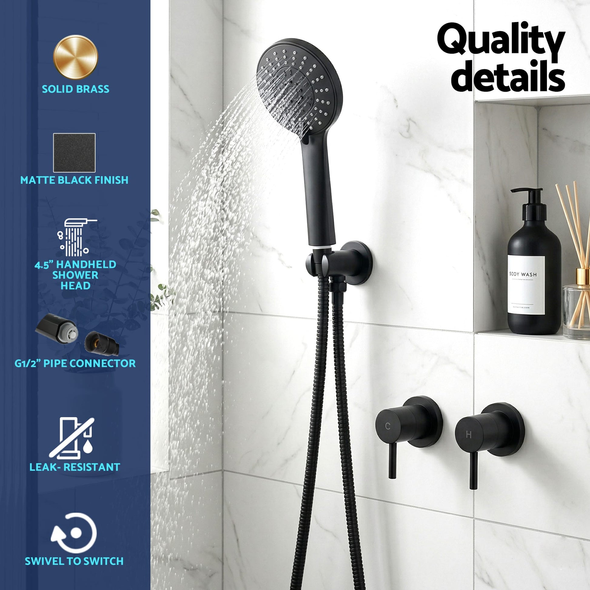 Alona.com.au Furniture > Bathroom > Shower Heads & Screens Cefito 4.5" Handheld Shower Head Round with Wall Twin Swivel Bathroom Tap