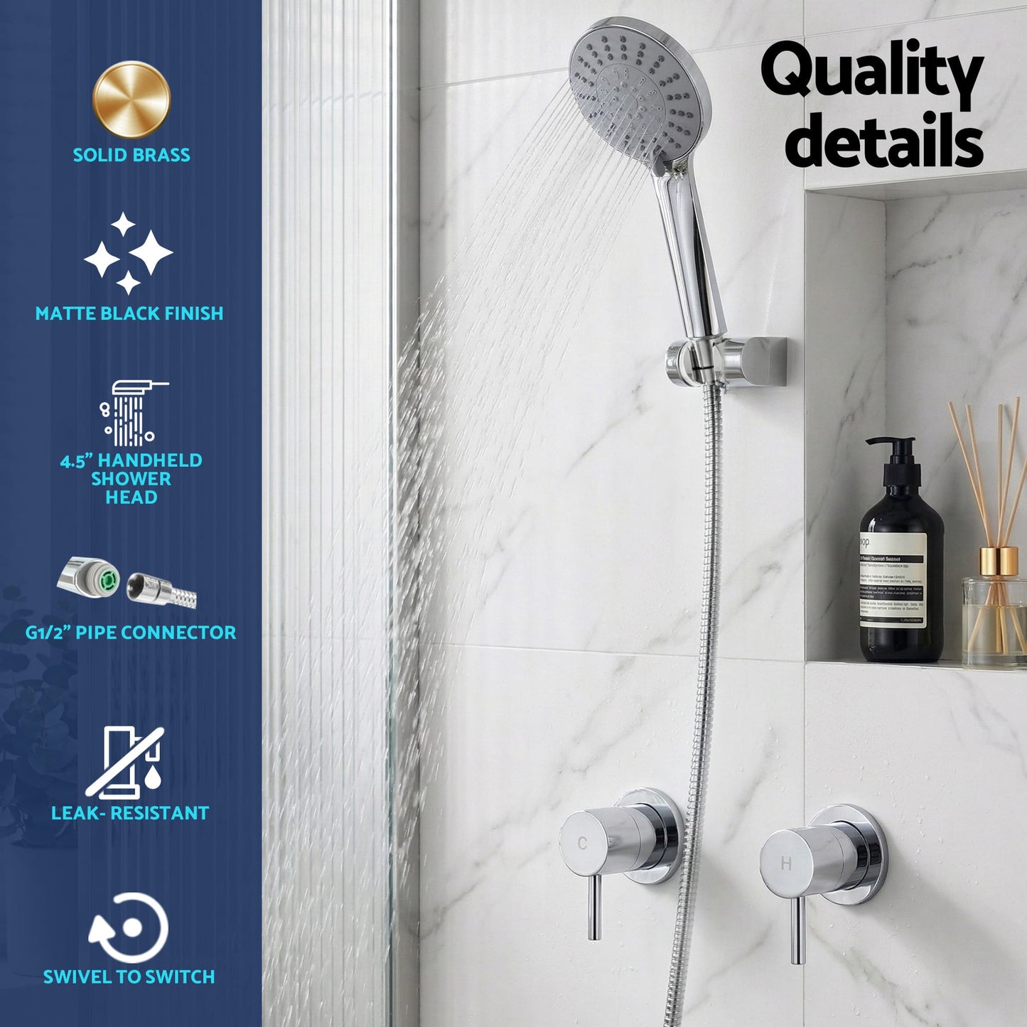 Alona.com.au Furniture > Bathroom > Shower Heads & Screens Cefito 4.5" Handheld Shower Head Round with Wall Twin Swivel Bathroom Tap Silver