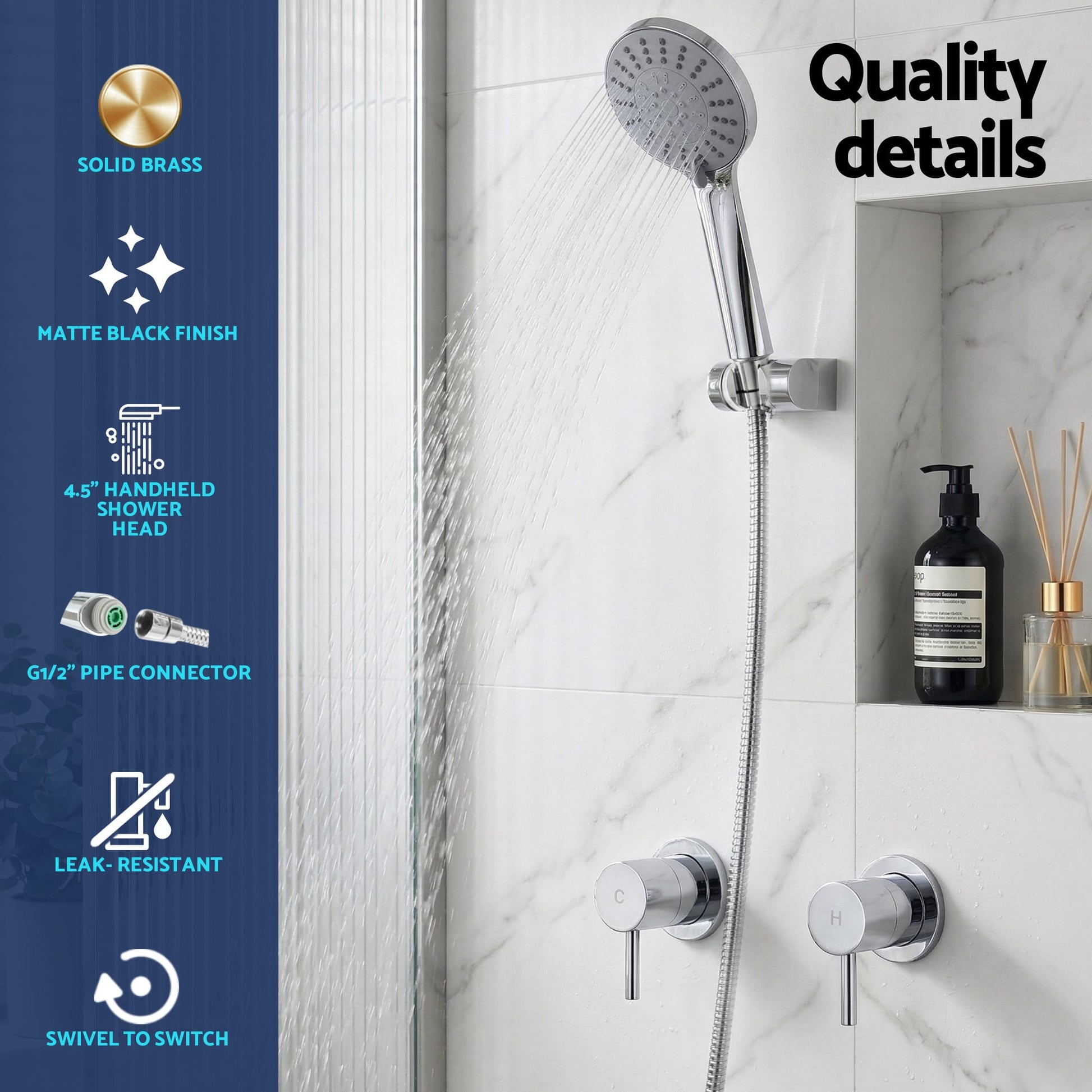 Alona.com.au Furniture > Bathroom > Shower Heads & Screens Cefito 4.5" Handheld Shower Head Round with Wall Twin Swivel Bathroom Tap Silver