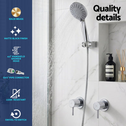 Alona.com.au Furniture > Bathroom > Shower Heads & Screens Cefito 4.5" Handheld Shower Head Round with Wall Twin Swivel Bathroom Tap Silver