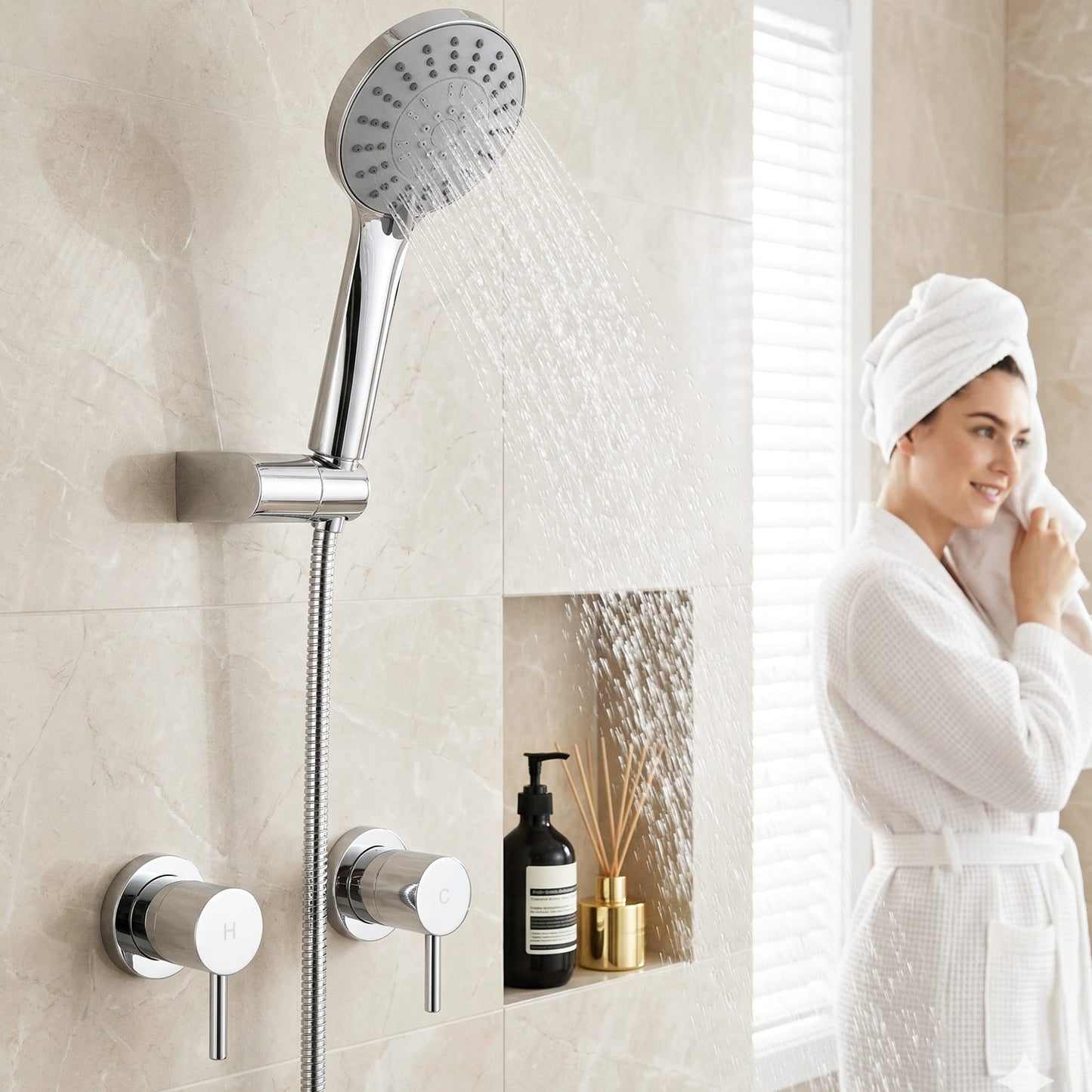 Alona.com.au Furniture > Bathroom > Shower Heads & Screens Cefito 4.5" Handheld Shower Head Round with Wall Twin Swivel Bathroom Tap Silver