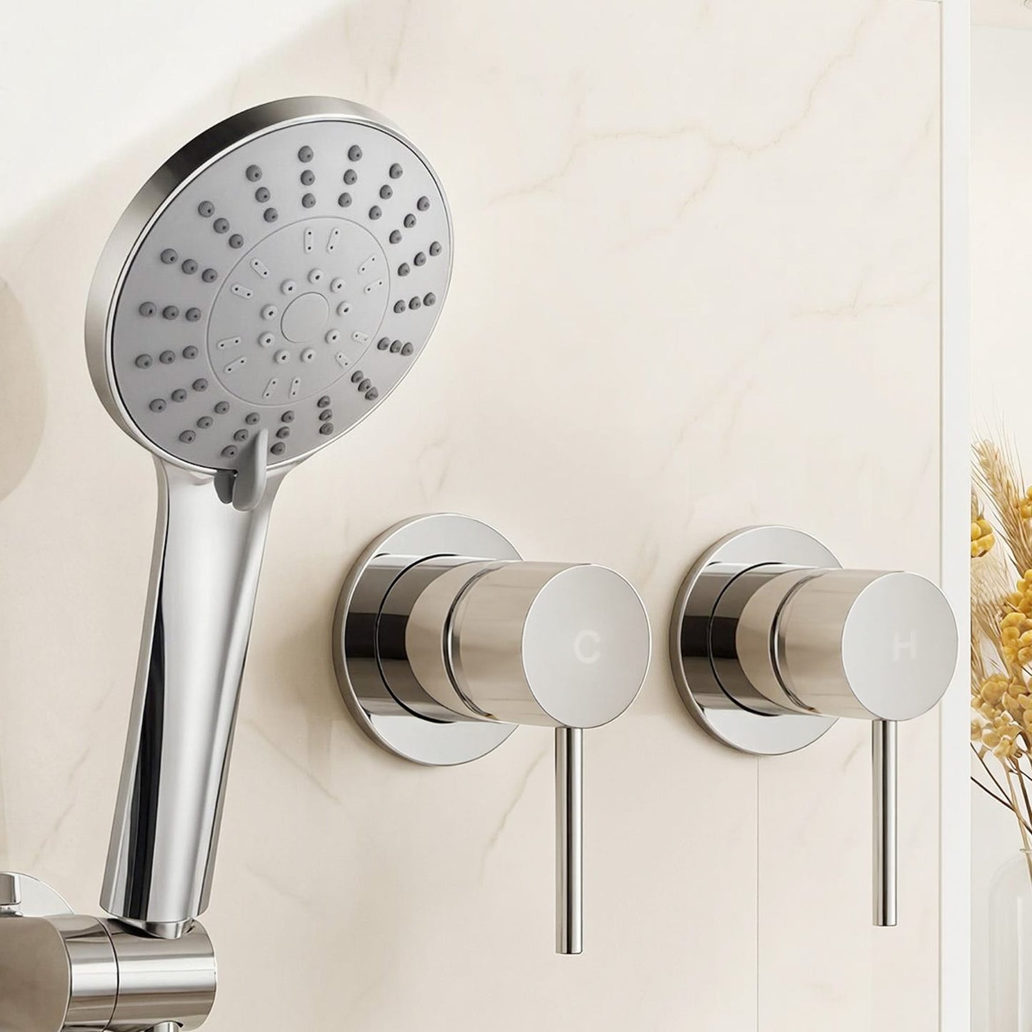 Alona.com.au Furniture > Bathroom > Shower Heads & Screens Cefito 4.5" Handheld Shower Head Round with Wall Twin Swivel Bathroom Tap Silver