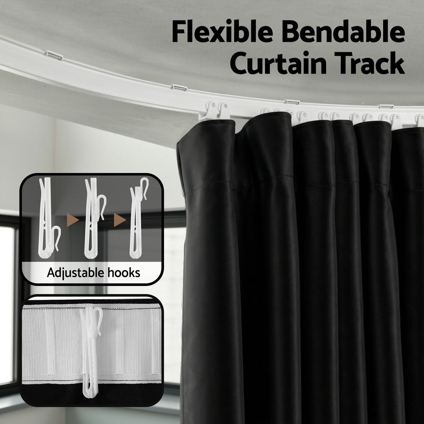 Alona.com.au Furniture > Bedroom > Room Dividers Artiss Room Divider Curtain Ceiling Mounted Track Sets Flexible Black