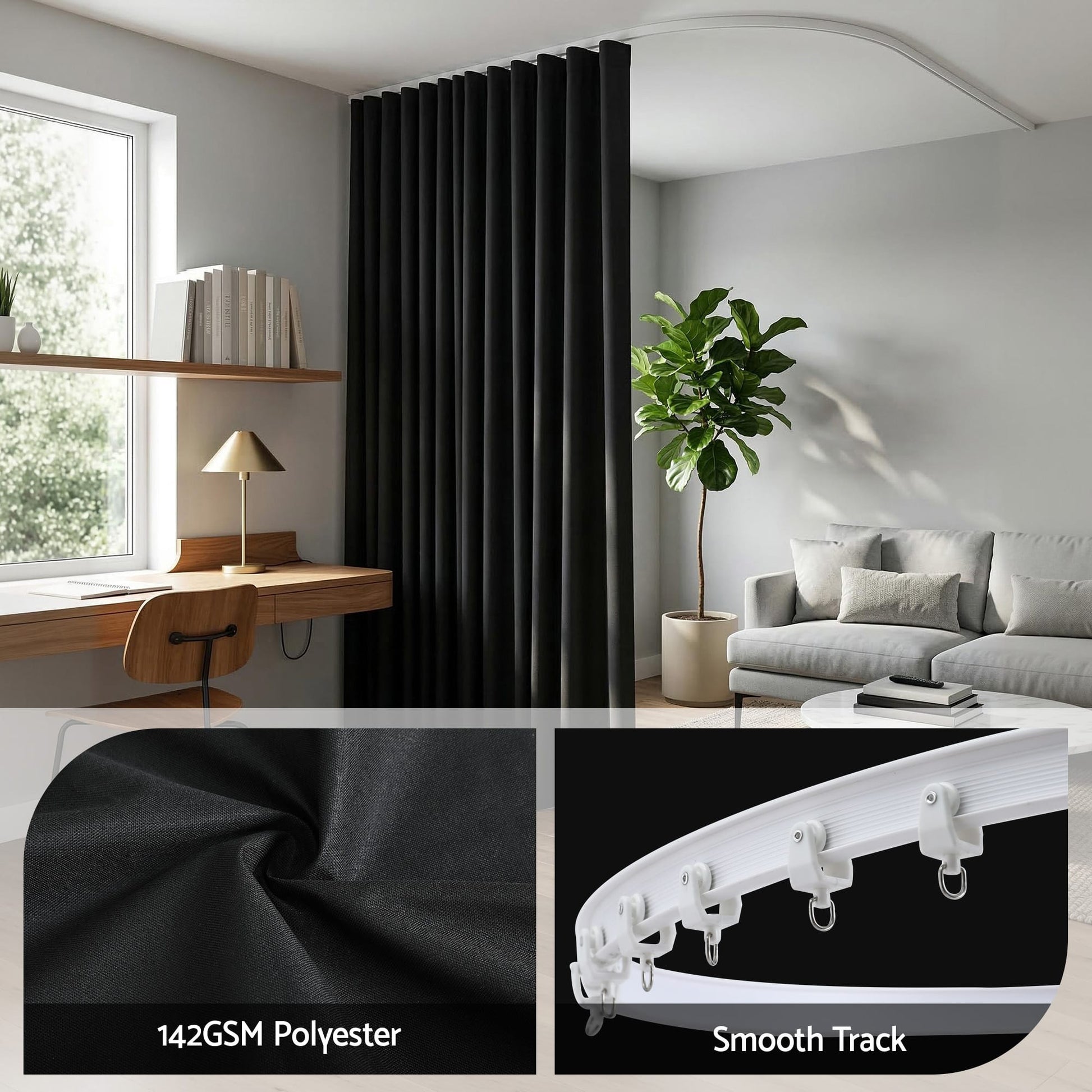 Alona.com.au Furniture > Bedroom > Room Dividers Artiss Room Divider Curtain Ceiling Mounted Track Sets Flexible Black
