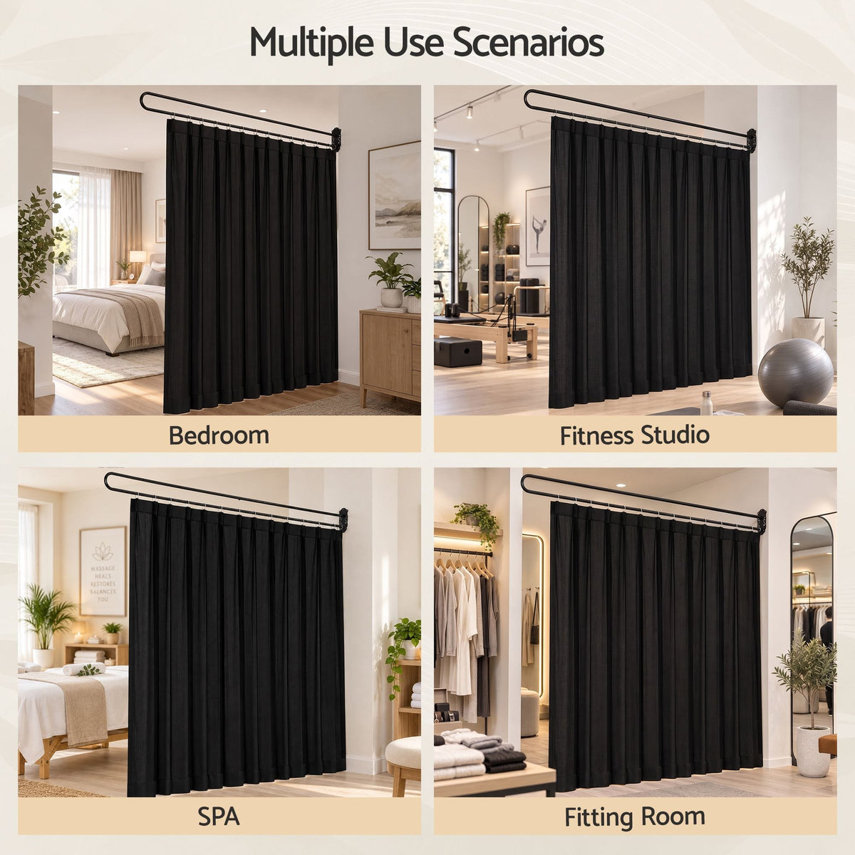 Alona.com.au Furniture > Bedroom > Room Dividers Artiss Room Divider Wall Mounted Hanging Curtain Partition Screen Black 200x220cm