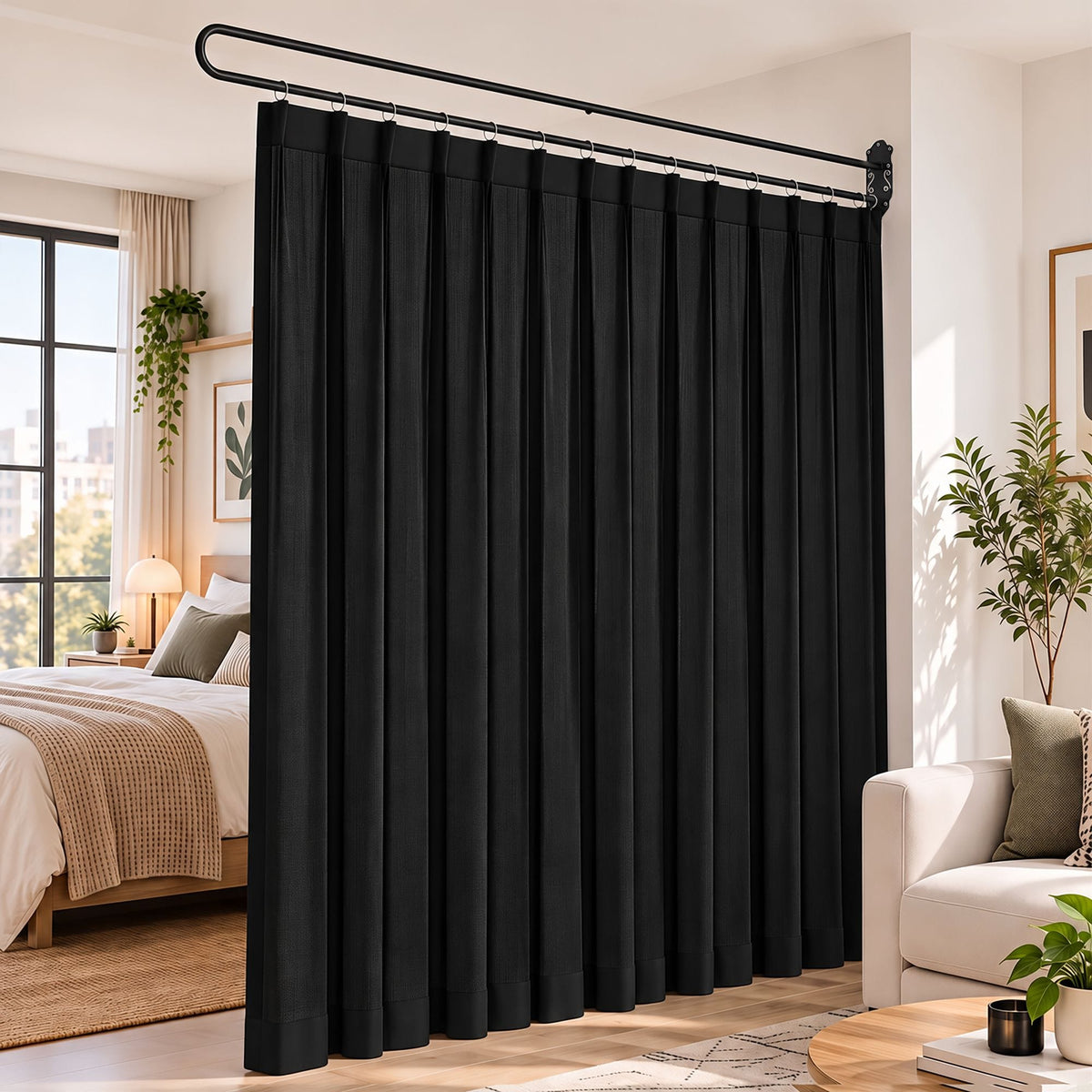Alona.com.au Furniture > Bedroom > Room Dividers Artiss Room Divider Wall Mounted Hanging Curtain Partition Screen Black 200x220cm