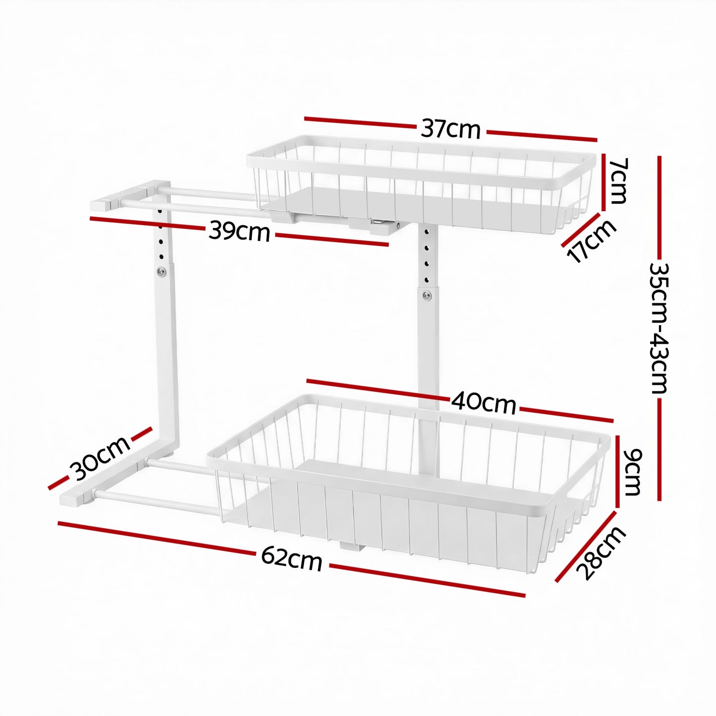 Alona.com.au Furniture > Dining > Kitchen & Dining Trolleys Artiss Under Sink Organizer Storage with 2 Slide Out Drawers 5 Adjustable Height Bathroom Kitchen Cabinet