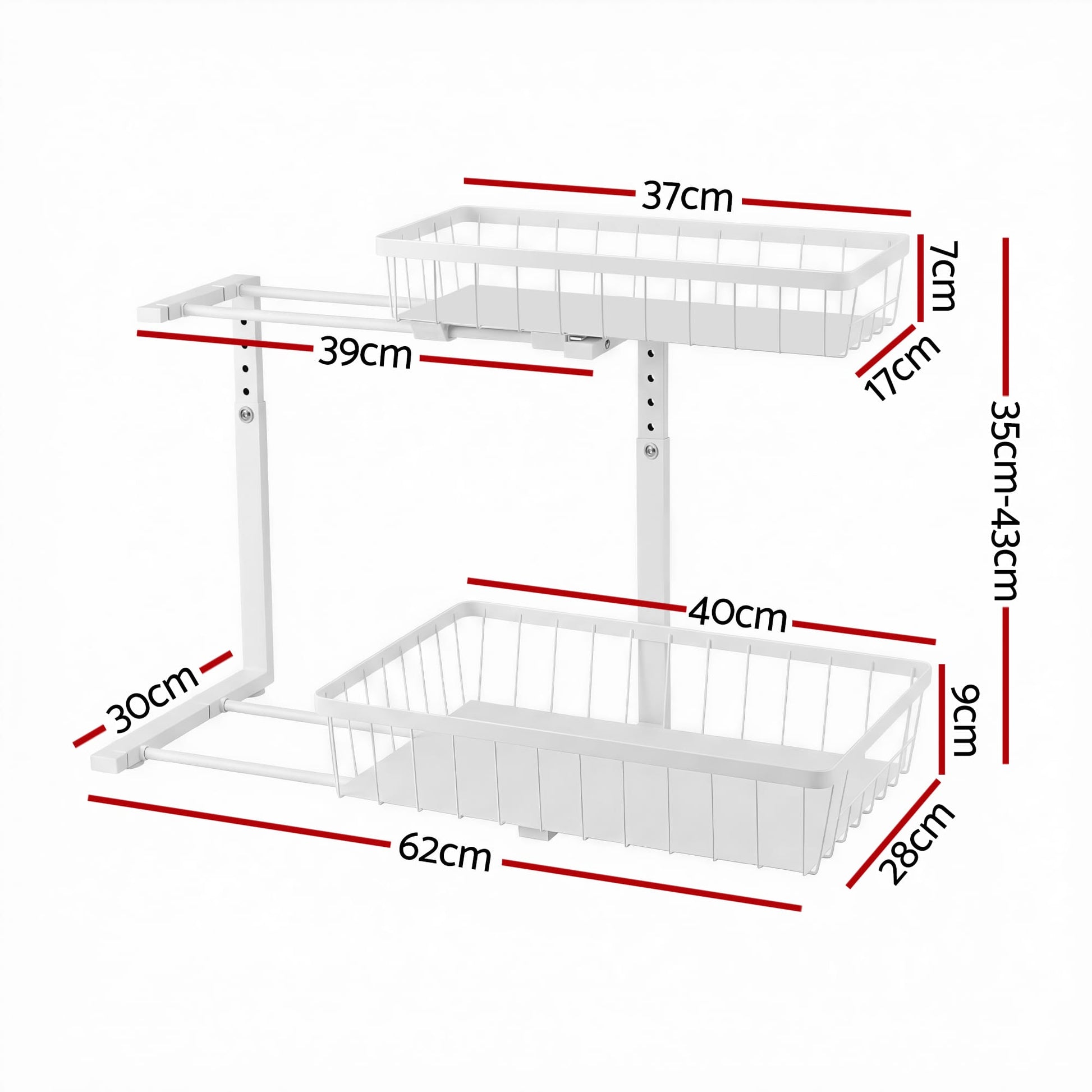 Alona.com.au Furniture > Dining > Kitchen & Dining Trolleys Artiss Under Sink Organizer Storage with 2 Slide Out Drawers 5 Adjustable Height Bathroom Kitchen Cabinet