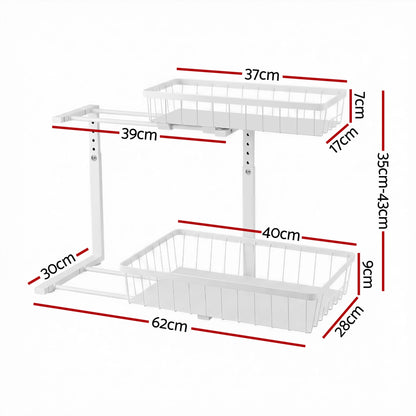 Alona.com.au Furniture > Dining > Kitchen & Dining Trolleys Artiss Under Sink Organizer Storage with 2 Slide Out Drawers 5 Adjustable Height Bathroom Kitchen Cabinet