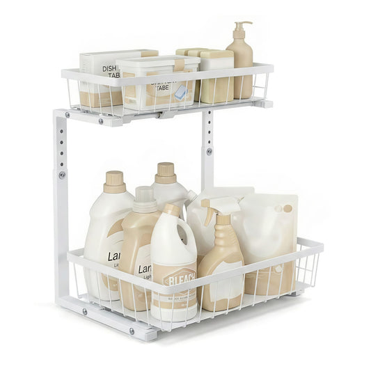 Alona.com.au Furniture > Dining > Kitchen & Dining Trolleys Artiss Under Sink Organizer Storage with 2 Slide Out Drawers 5 Adjustable Height Bathroom Kitchen Cabinet