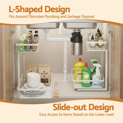 Alona.com.au Furniture > Dining > Kitchen & Dining Trolleys Artiss Under Sink Organizer Storage with 2 Slide Out Drawers 5 Adjustable Height Bathroom Kitchen Cabinet