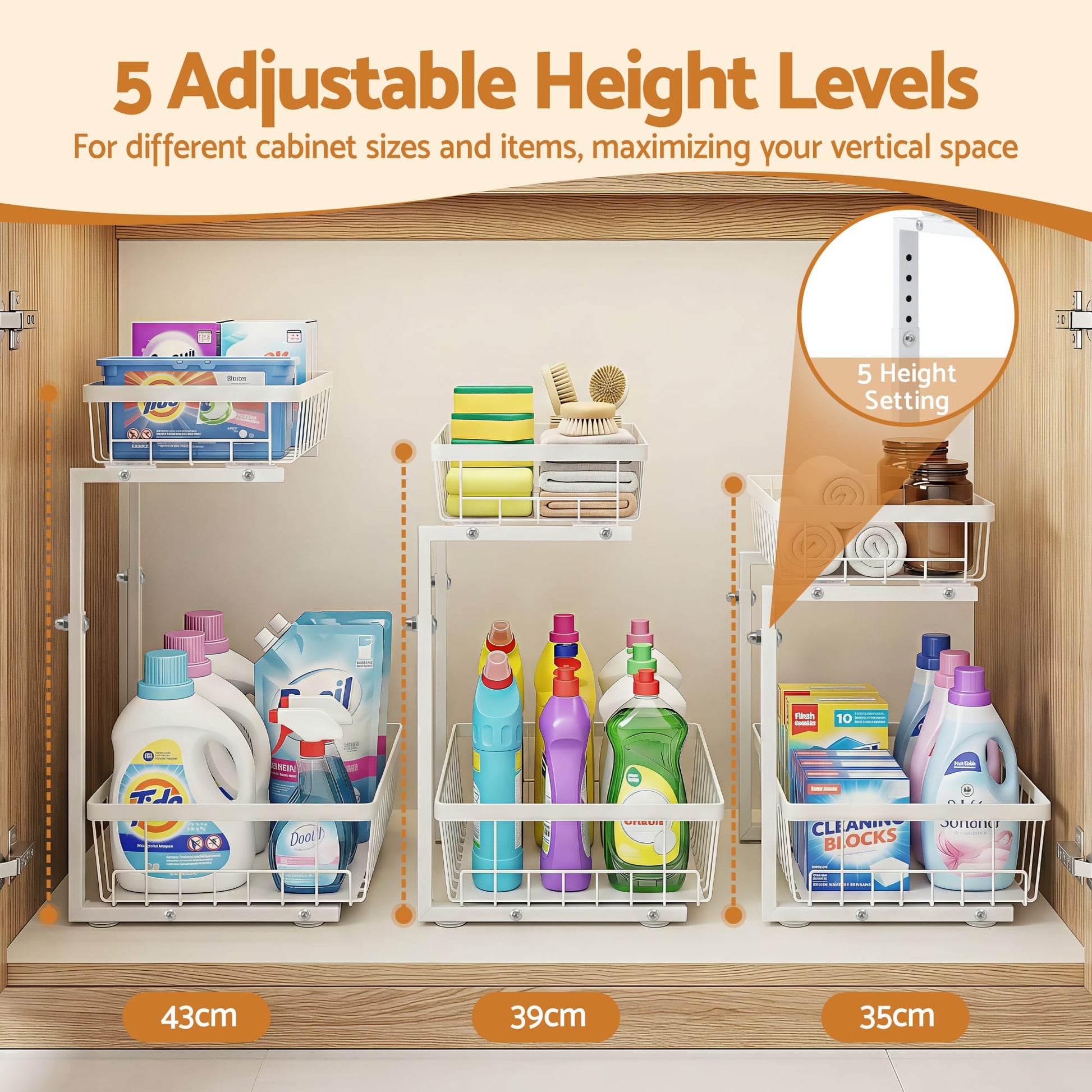 Alona.com.au Furniture > Dining > Kitchen & Dining Trolleys Artiss Under Sink Organizer Storage with 2 Slide Out Drawers 5 Adjustable Height Bathroom Kitchen Cabinet