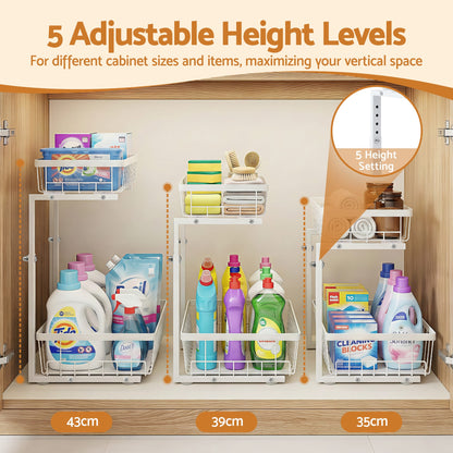 Alona.com.au Furniture > Dining > Kitchen & Dining Trolleys Artiss Under Sink Organizer Storage with 2 Slide Out Drawers 5 Adjustable Height Bathroom Kitchen Cabinet