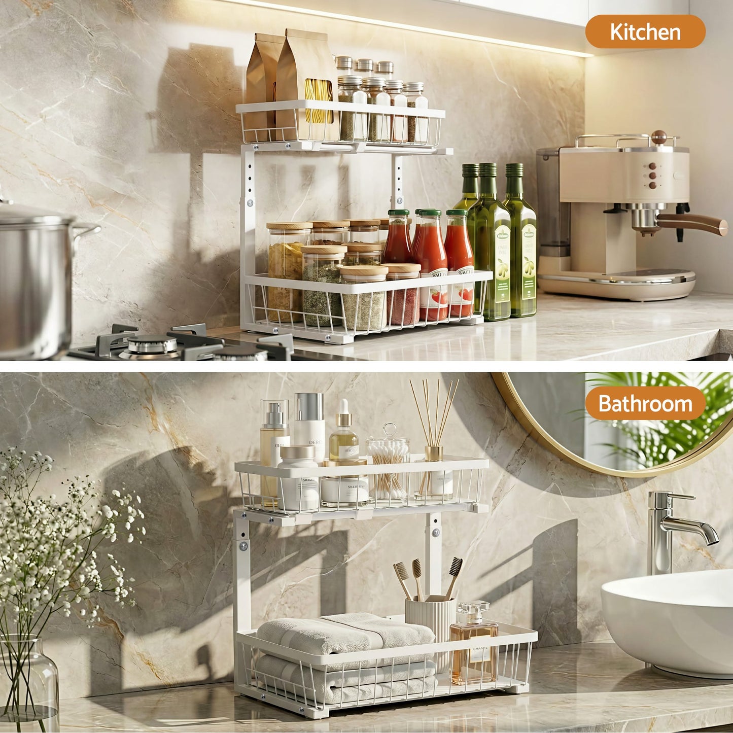 Alona.com.au Furniture > Dining > Kitchen & Dining Trolleys Artiss Under Sink Organizer Storage with 2 Slide Out Drawers 5 Adjustable Height Bathroom Kitchen Cabinet