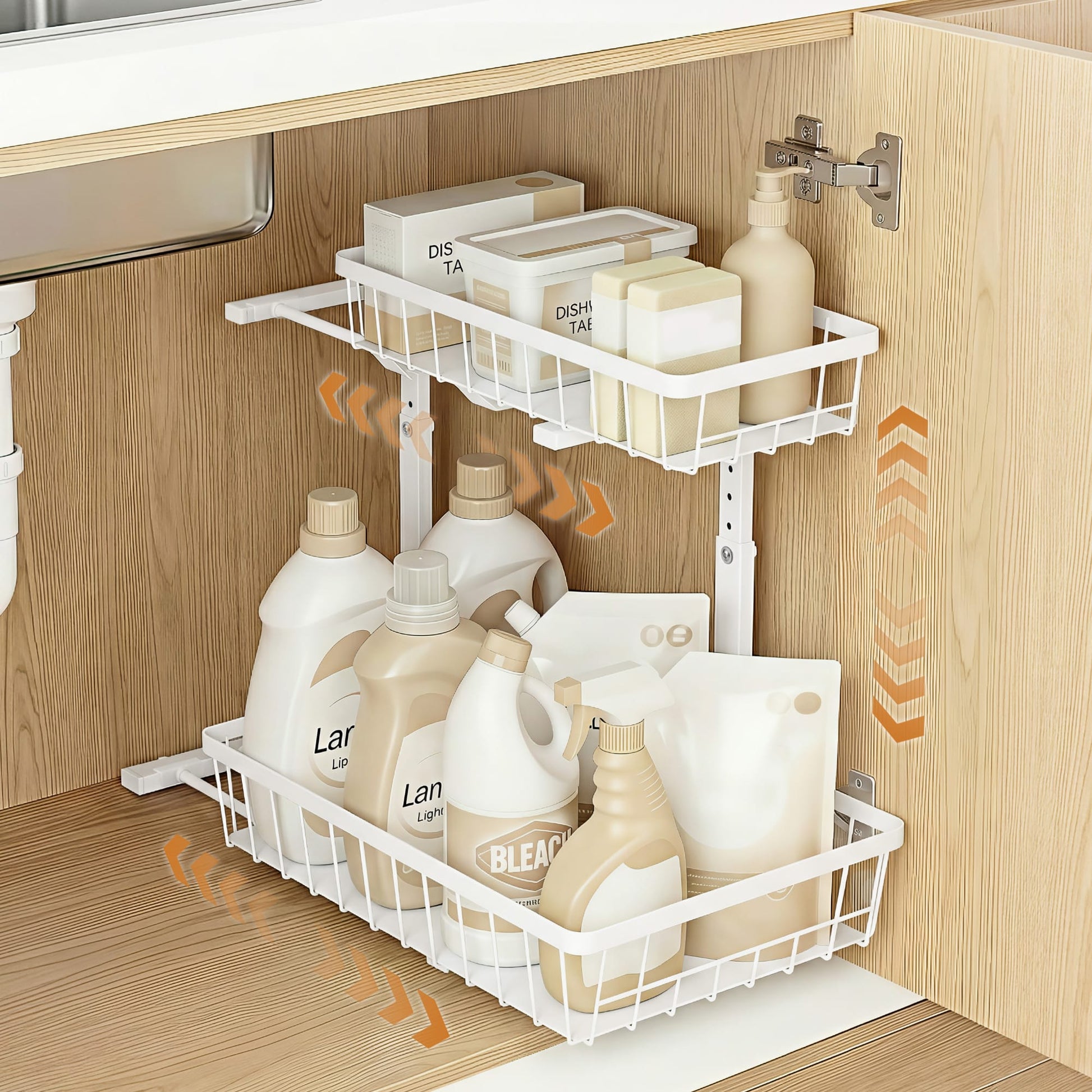 Alona.com.au Furniture > Dining > Kitchen & Dining Trolleys Artiss Under Sink Organizer Storage with 2 Slide Out Drawers 5 Adjustable Height Bathroom Kitchen Cabinet
