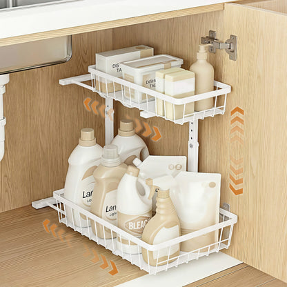 Alona.com.au Furniture > Dining > Kitchen & Dining Trolleys Artiss Under Sink Organizer Storage with 2 Slide Out Drawers 5 Adjustable Height Bathroom Kitchen Cabinet