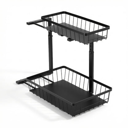 Alona.com.au Furniture > Dining > Kitchen & Dining Trolleys Artiss Under Sink Organizer Storage with 2 Slide Out Drawers 5 Adjustable Height Bathroom Kitchen Cabinet Black