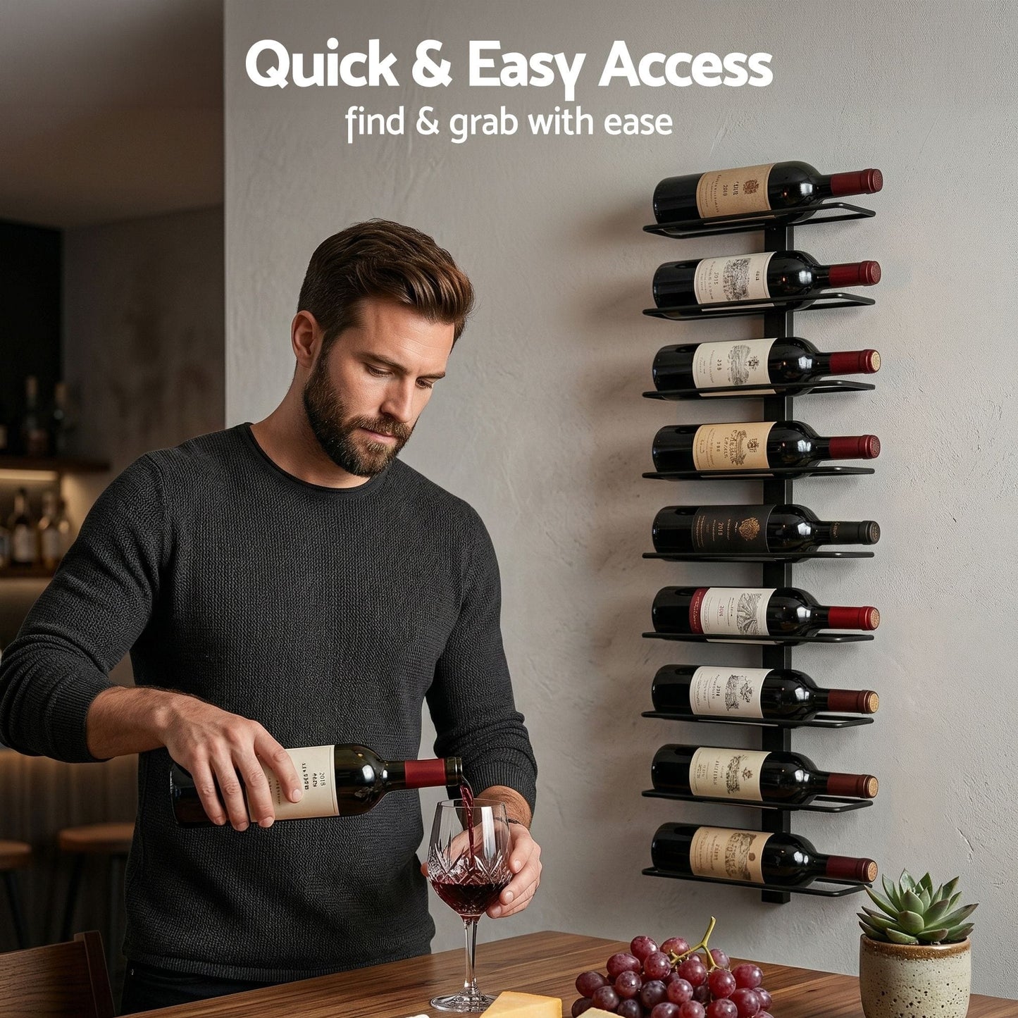 Alona.com.au Furniture > Dining > Wine Racks Artiss Wall Mounted Wine Rack 9 Bottles Display Storage Organizer Metal Black