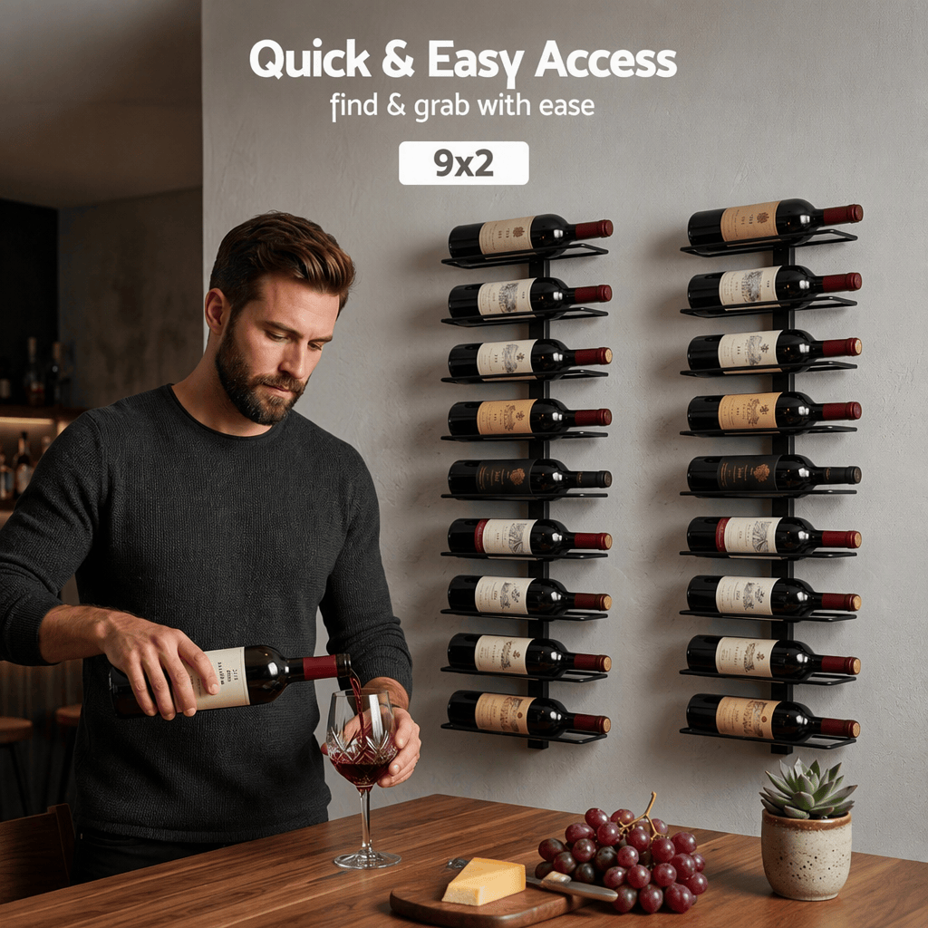 Alona.com.au Furniture > Dining > Wine Racks Artiss Wall Mounted Wine Rack Holder Black Metal - Set of 2 (18-Bottle Capacity)