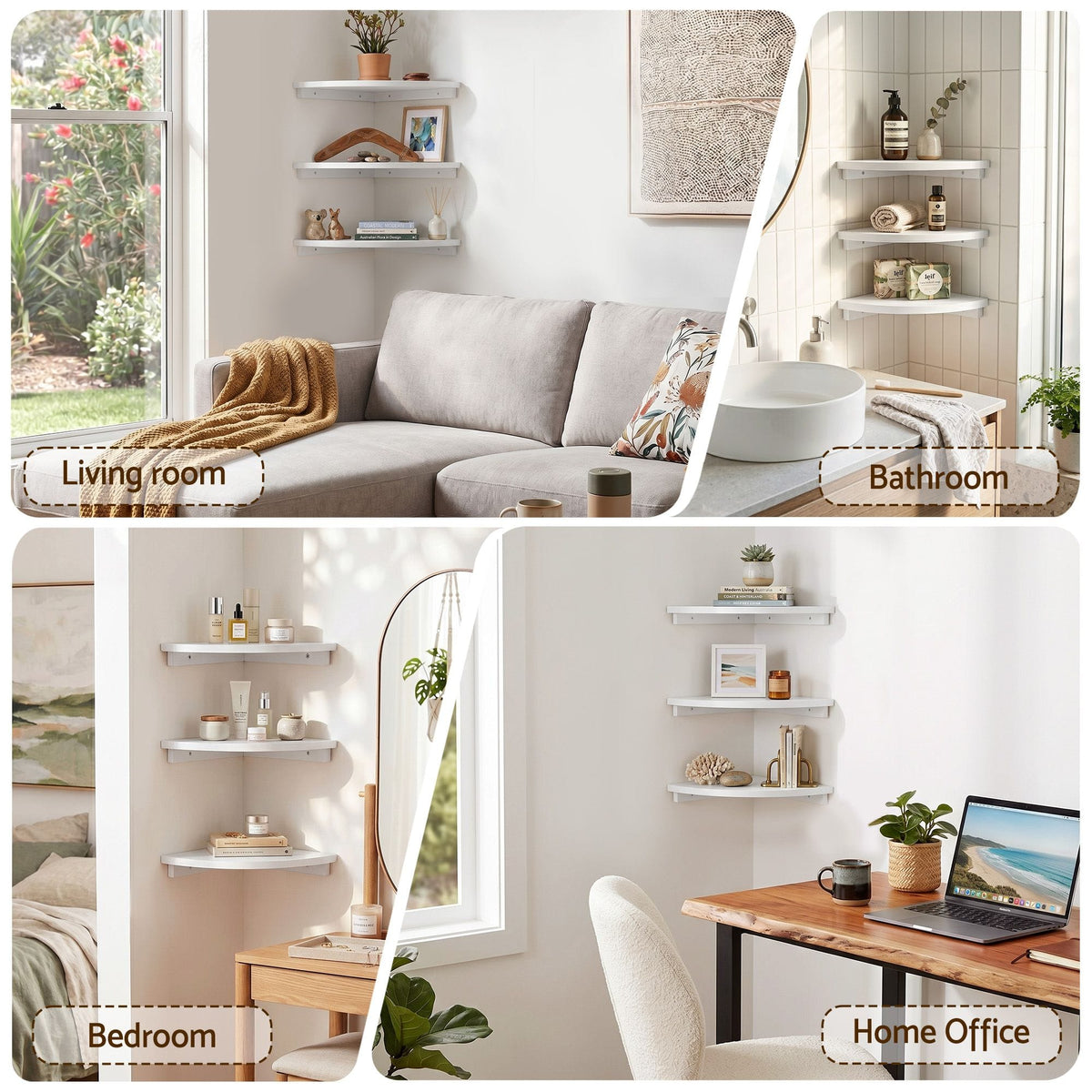 Alona.com.au Furniture > Living Room > Bookcases & Shelves Artiss 3pc Corner Floating Wall Shelf Wall Mounted Display Rack Round Edge White